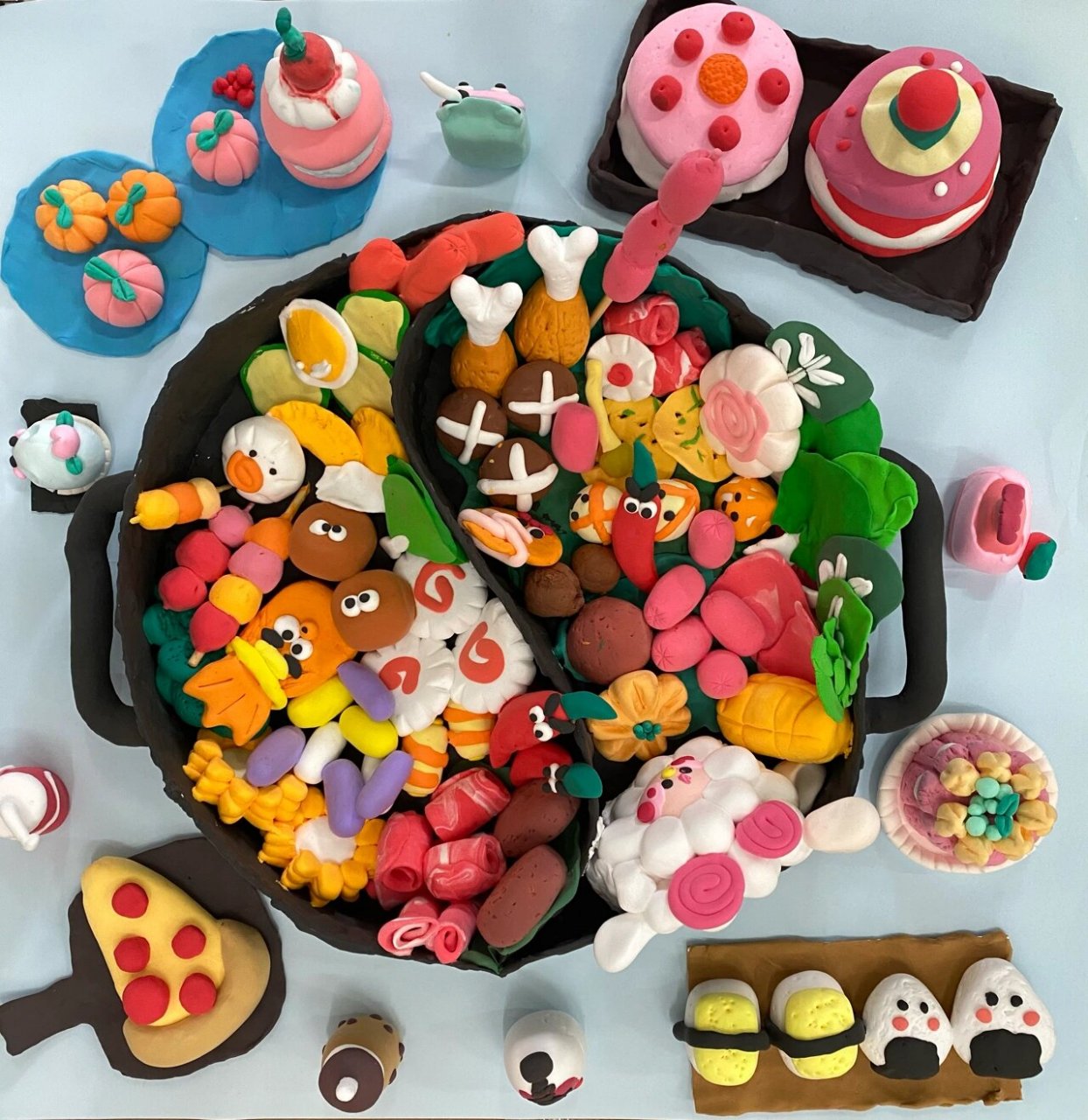 幼儿园手工|粘土火锅美食 超轻粘土作品,火锅,美食.