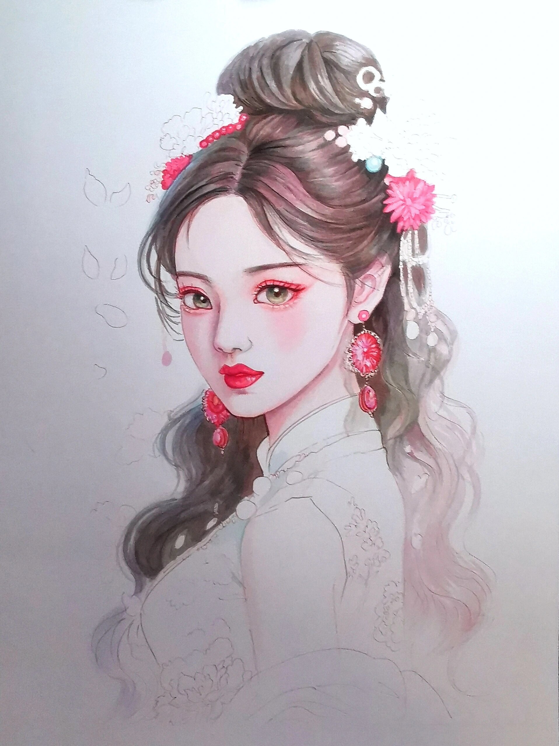 马克笔古装美人图(步骤图 线稿)