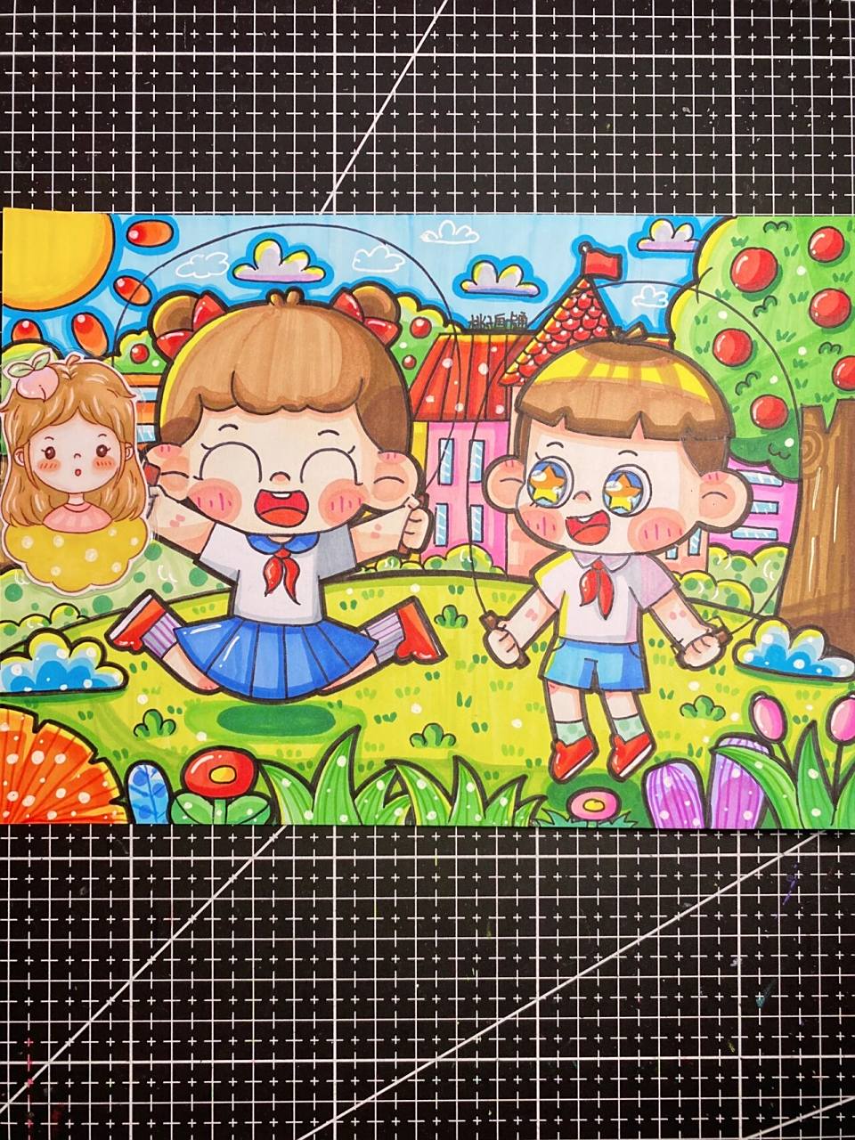 运动主题儿童画|《一起来跳绳》 报的课终于开画了  结合最新学到的有