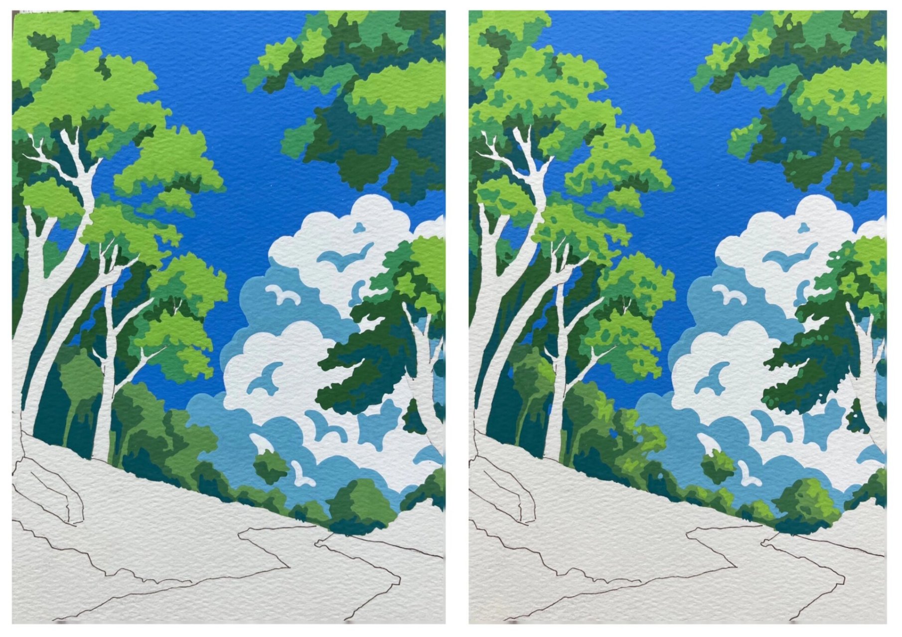 丙烯马克笔 |治愈系画风 61《森林小路》 丙烯马克笔 |治愈系画风