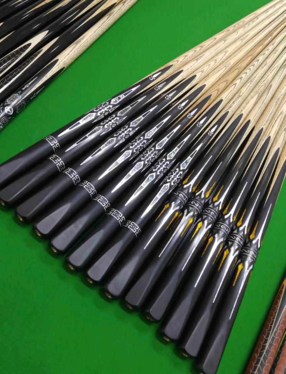 雕刻制作手工台球杆中式黑八进口白蜡木老料 通杆一体 桌球杆 机雕剑