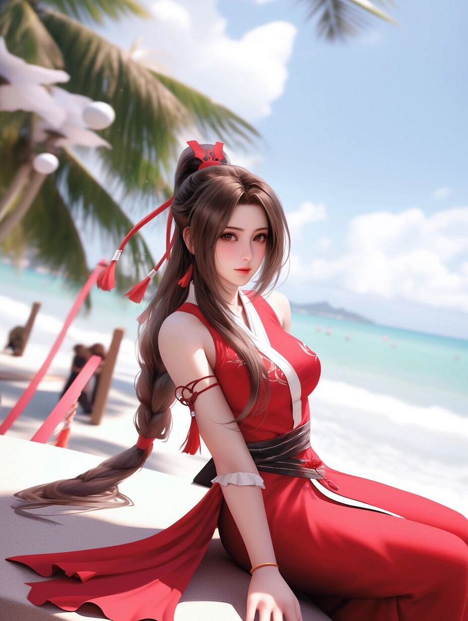 每日壁纸|不知火舞97夏天泳圈26|周四快乐7815  在游泳池的中央