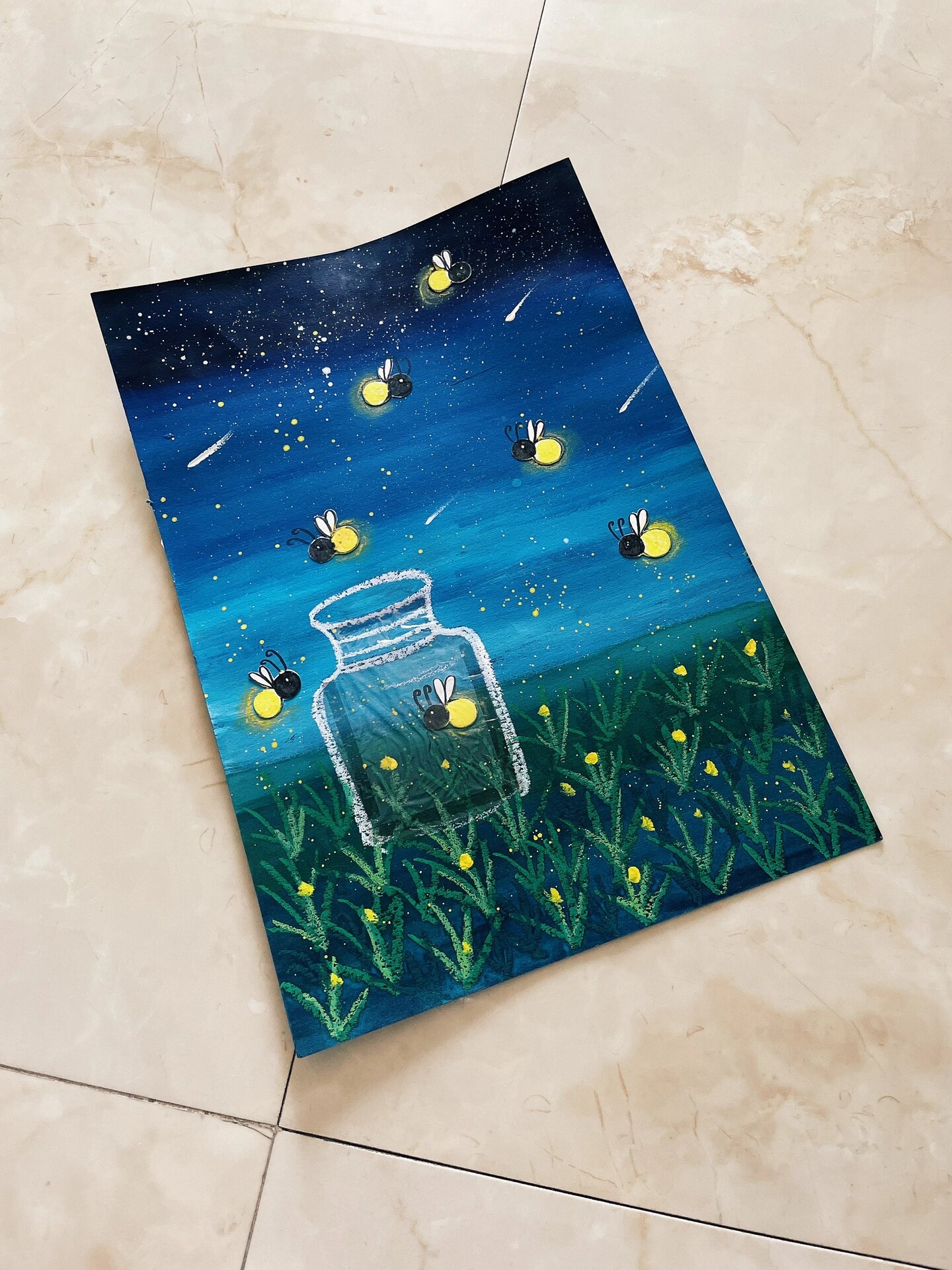 每日分享儿童画《萤火虫》