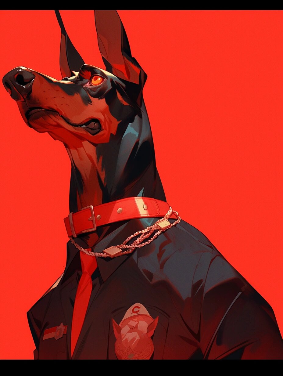 杜宾犬配红色背景给我帅没了