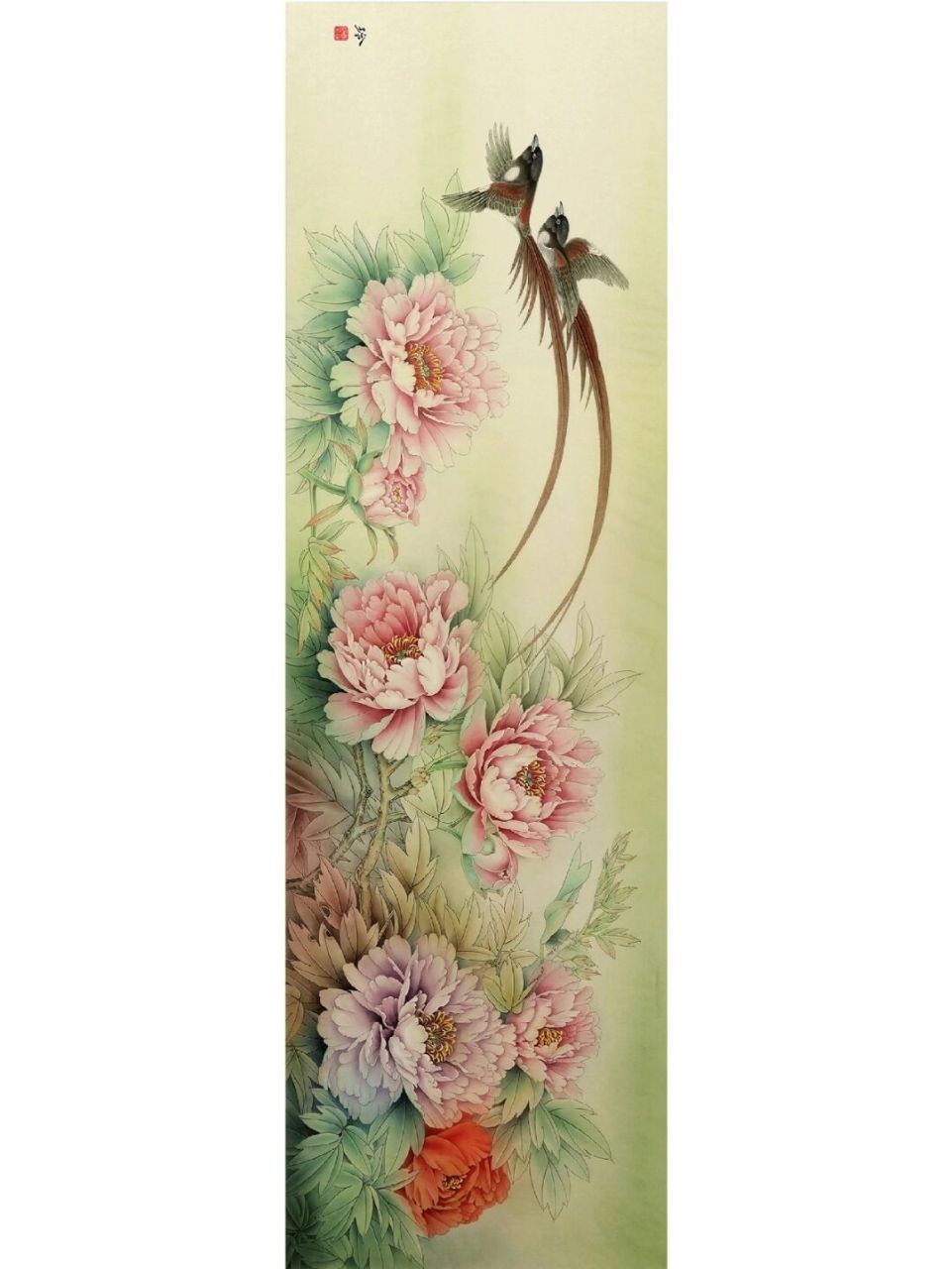 工笔画步骤分享工笔牡丹《富贵长寿》 《富贵长寿》133x40cm厘米 1