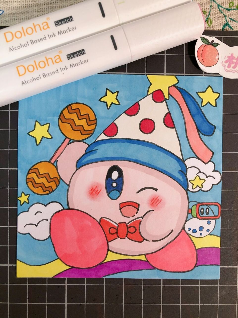 第172幅|星之卡比简笔画,马克笔画临摹. 色彩丰富,很治愈的一幅小画.