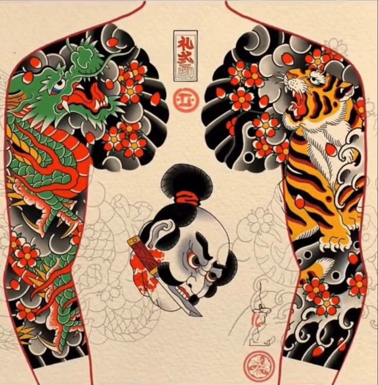 老传统全甲花臂纹身手稿 武汉龙族纹身 分享老传统全甲花臂纹身手稿