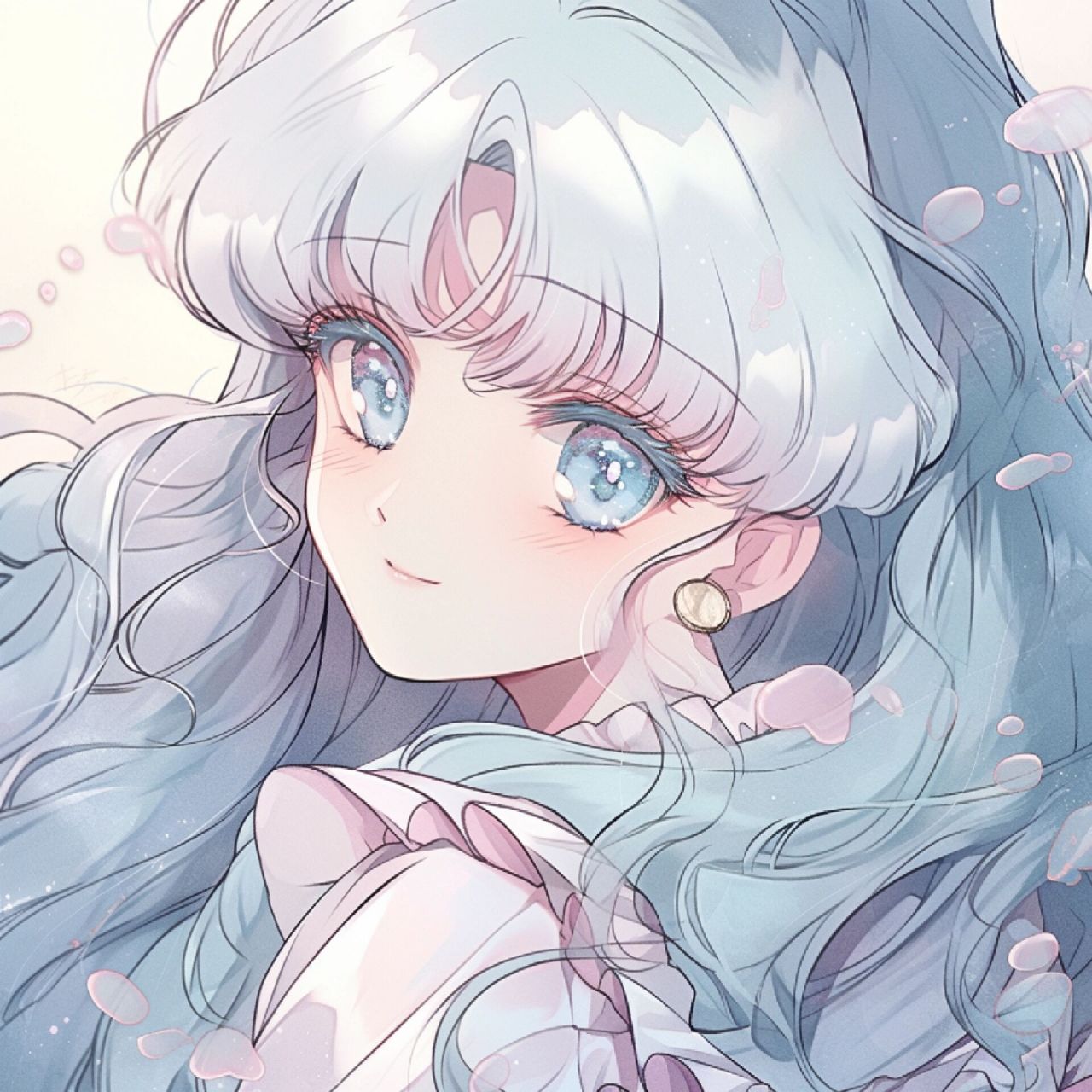 旧漫头像|蓝发蓝瞳美少女|漫画风头像           蓝色的头发如同海浪