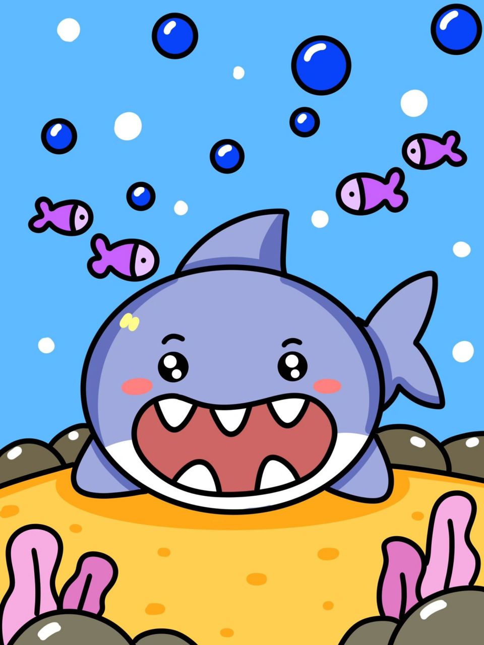 鲨鱼简笔画带颜色彩色图片