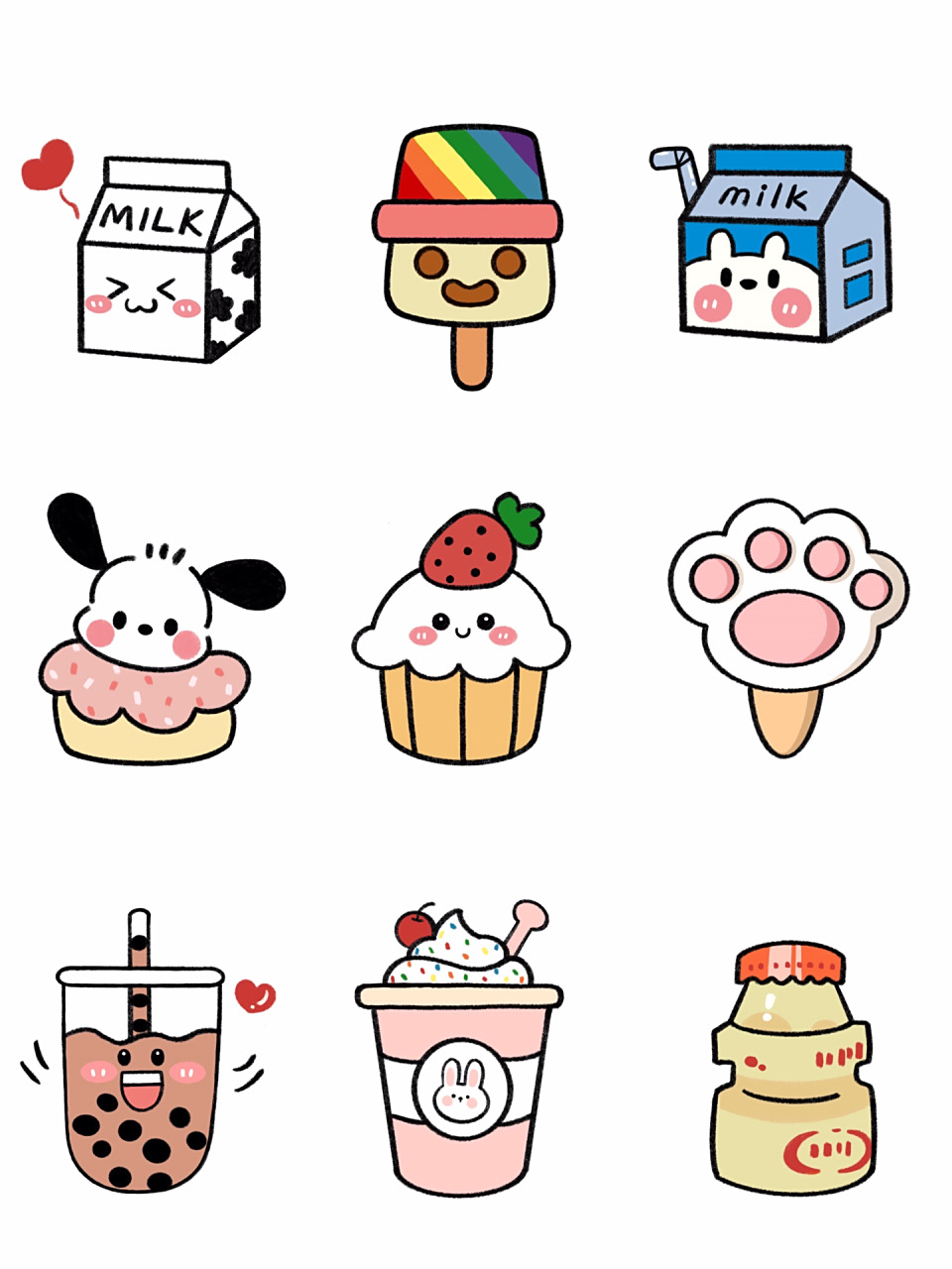 简笔画97各种可爱食物的画法 9499最近比较忙,没有空画画96