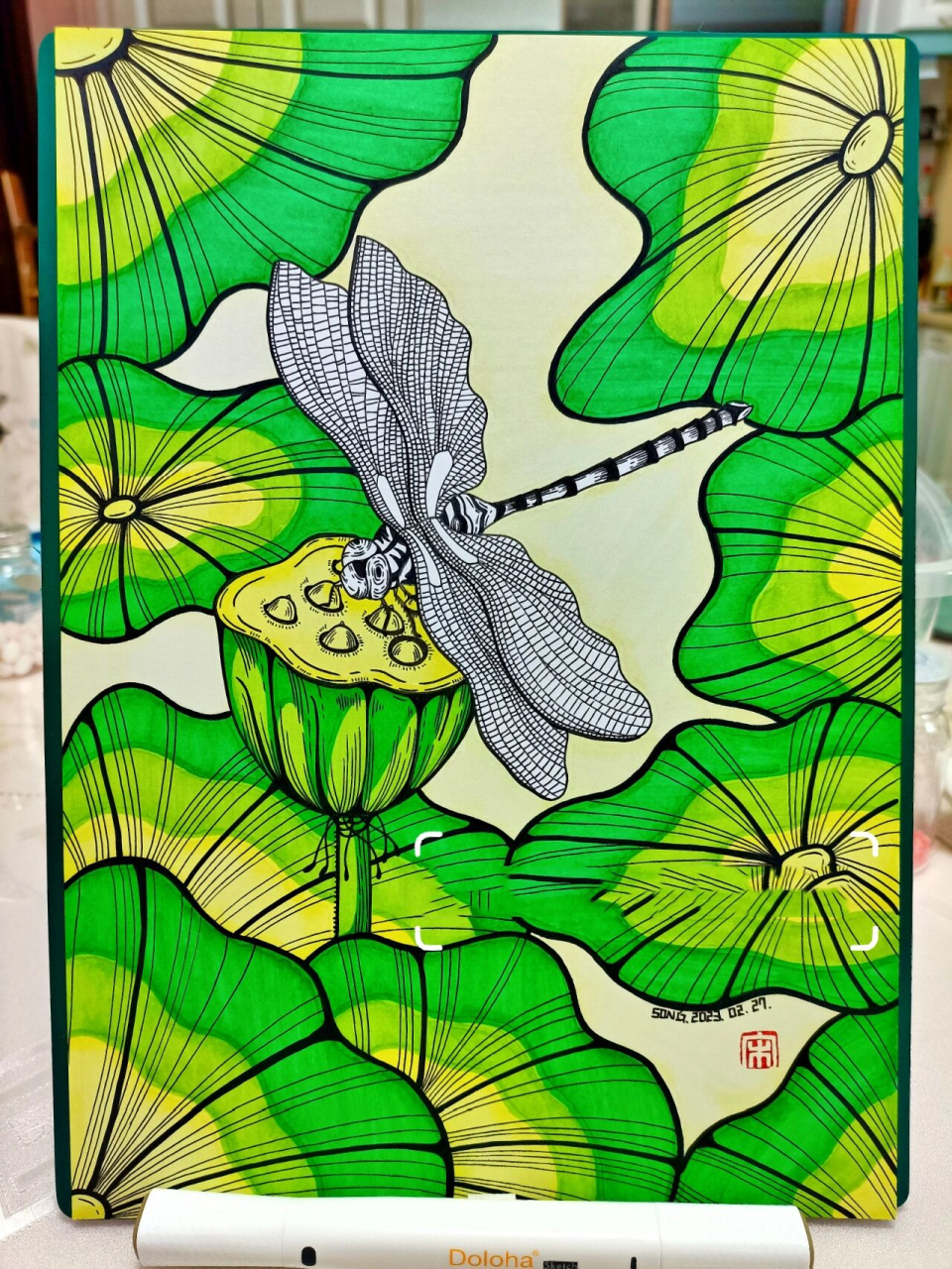 线描《蜻蜓》 马克笔画儿童画-234蜻蜓 小荷才露尖尖角,早有蜻蜓立上