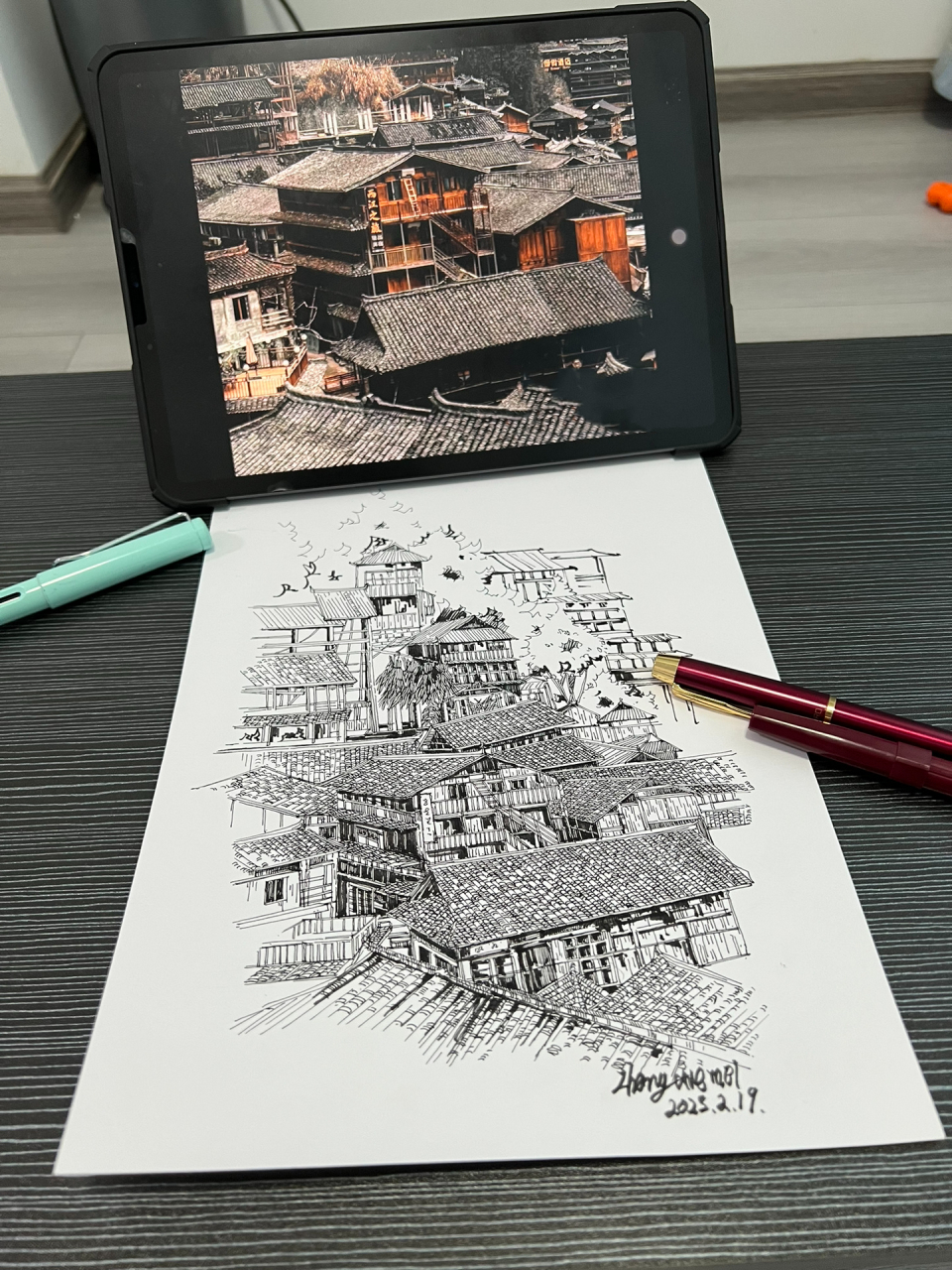 钢笔速写‖手绘古镇速写 坚持每天速写打卡真的是一件很有趣的事