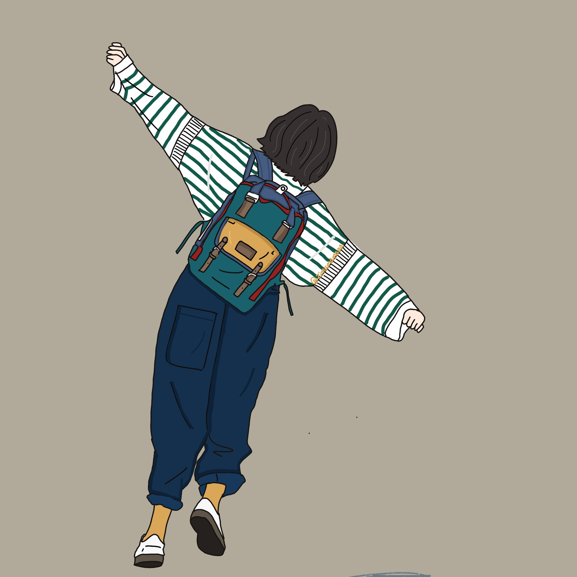 插画头像|短发背影女生头