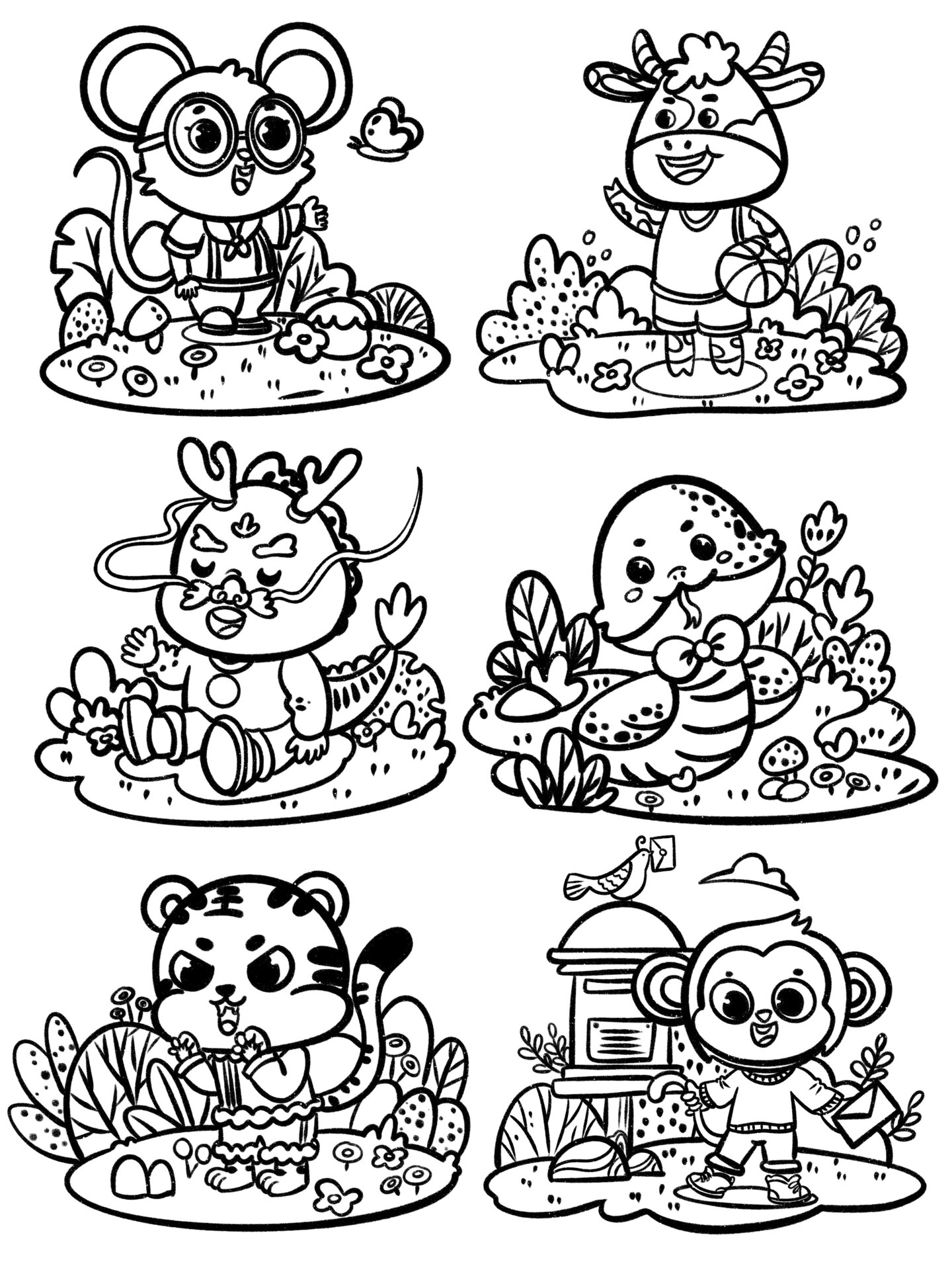简笔画|动物94系列17 儿童画动物场景,万能素材控笔训练
