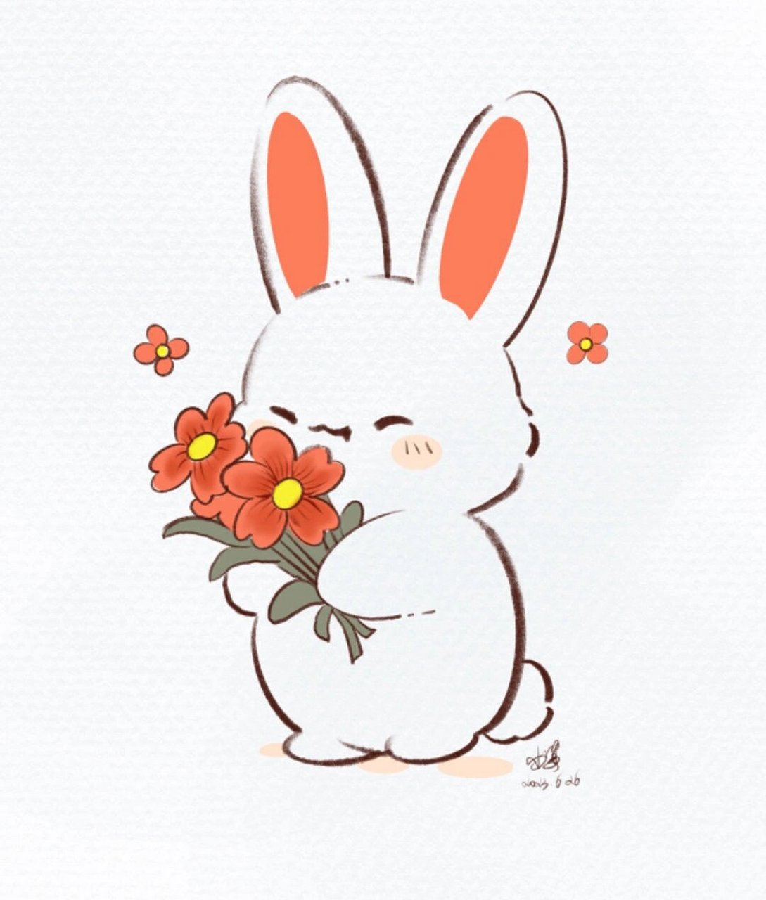 简笔画抱花的可爱小兔子超级可爱附线稿 治愈系可爱小兔子#简笔画