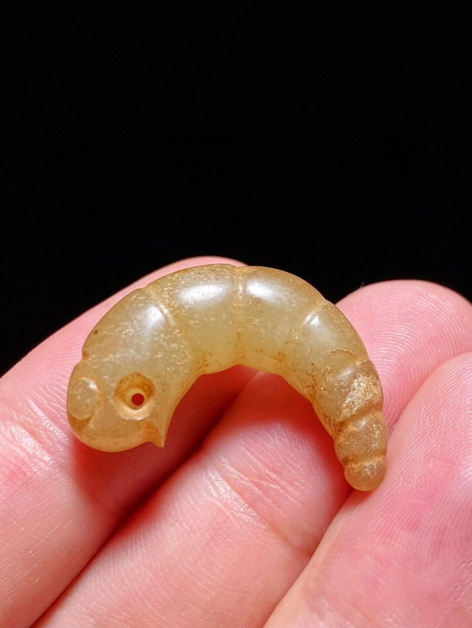 战国 和田玉籽料 受沁 玉蝉蛹 玉蛹 挂件  长2.8 宽0.8 高1.