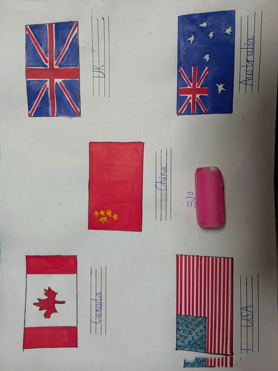 周末手抄报 语文-诗词画作 数学-位置与方向 英语-各国家国旗