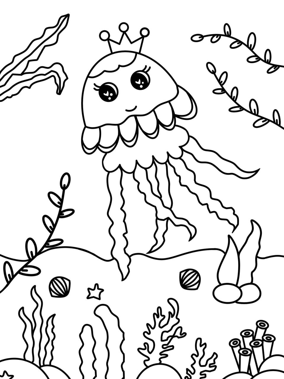 漂亮的水母 创意画 儿童画 简笔画 9615线稿 #创意美术儿童画