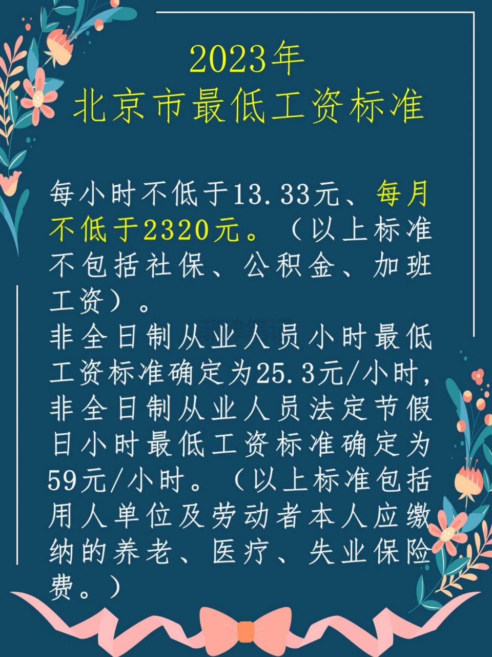 2023 年 北京市最低工资标准
