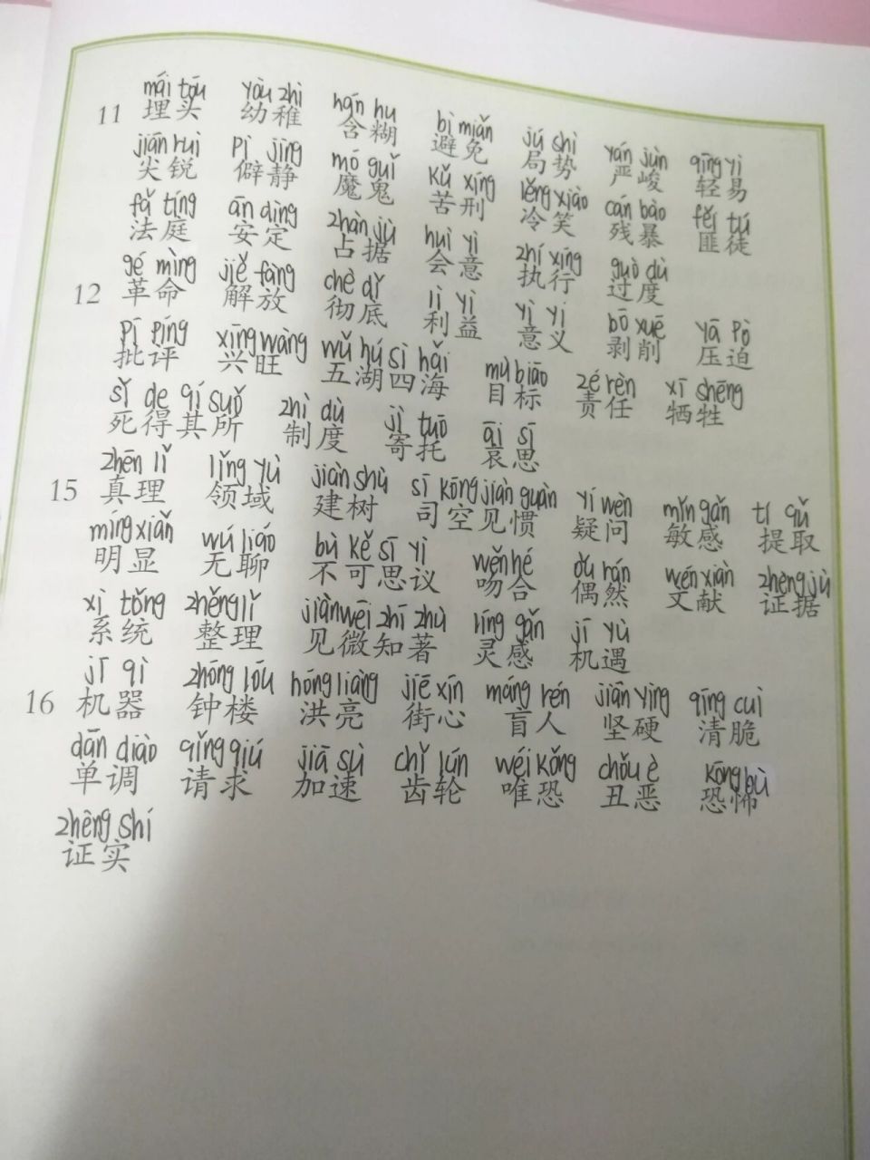 2023新版六年级下册词语表拼音