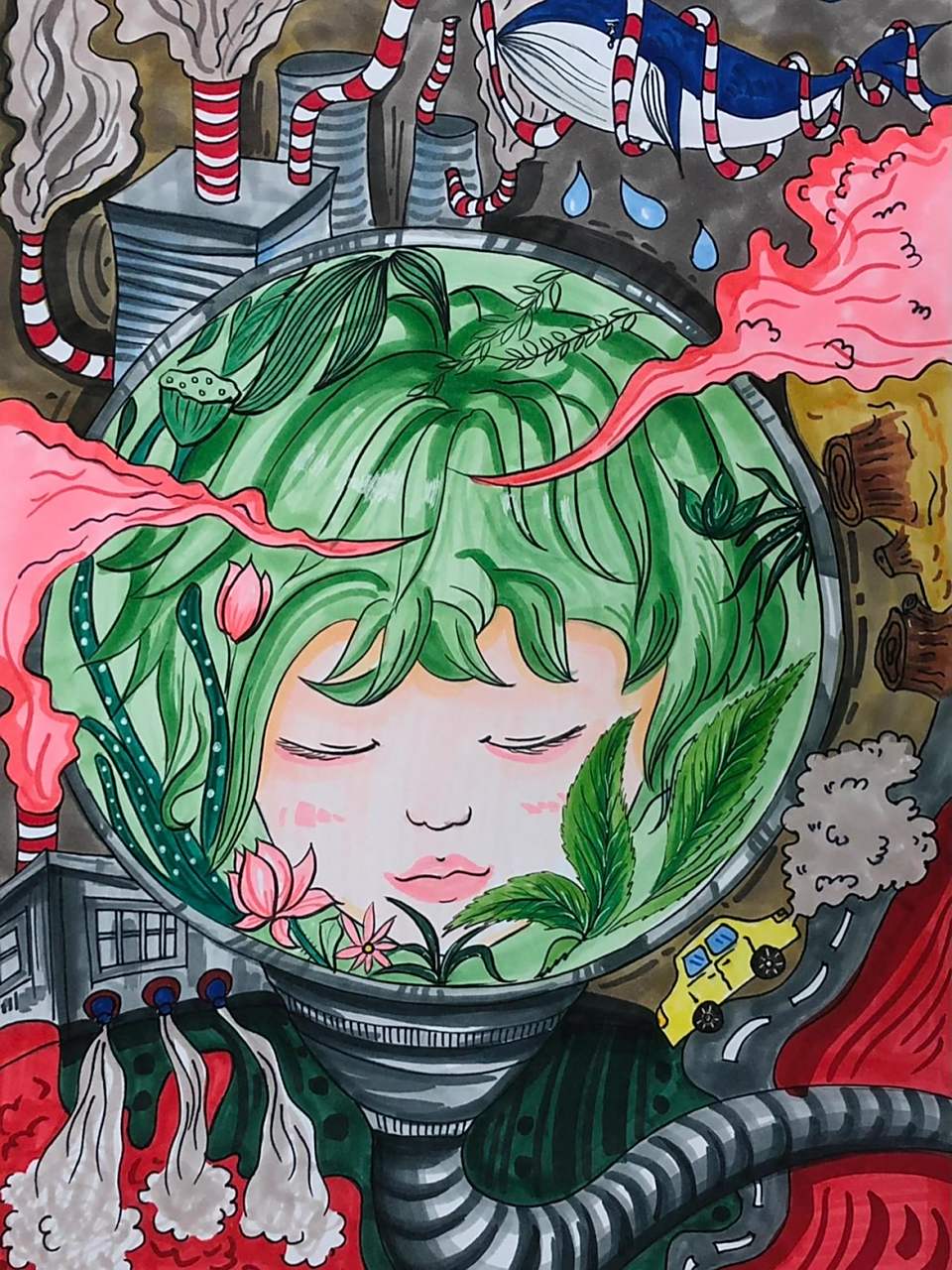 环保主题原创绘画作品 主题:保护环境 共建美丽泉城9496 简介