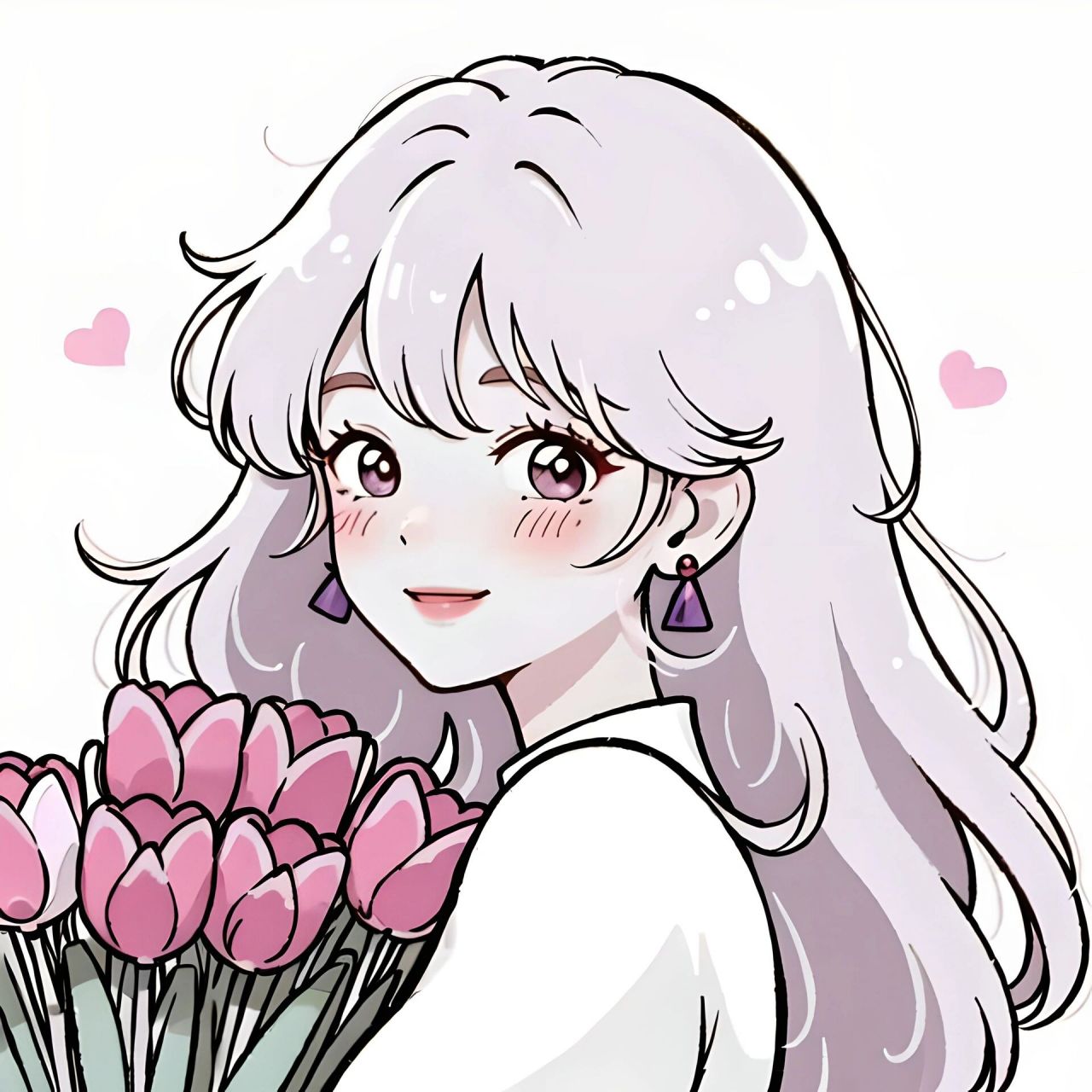 拥抱郁金香的少女丨简约女生头像