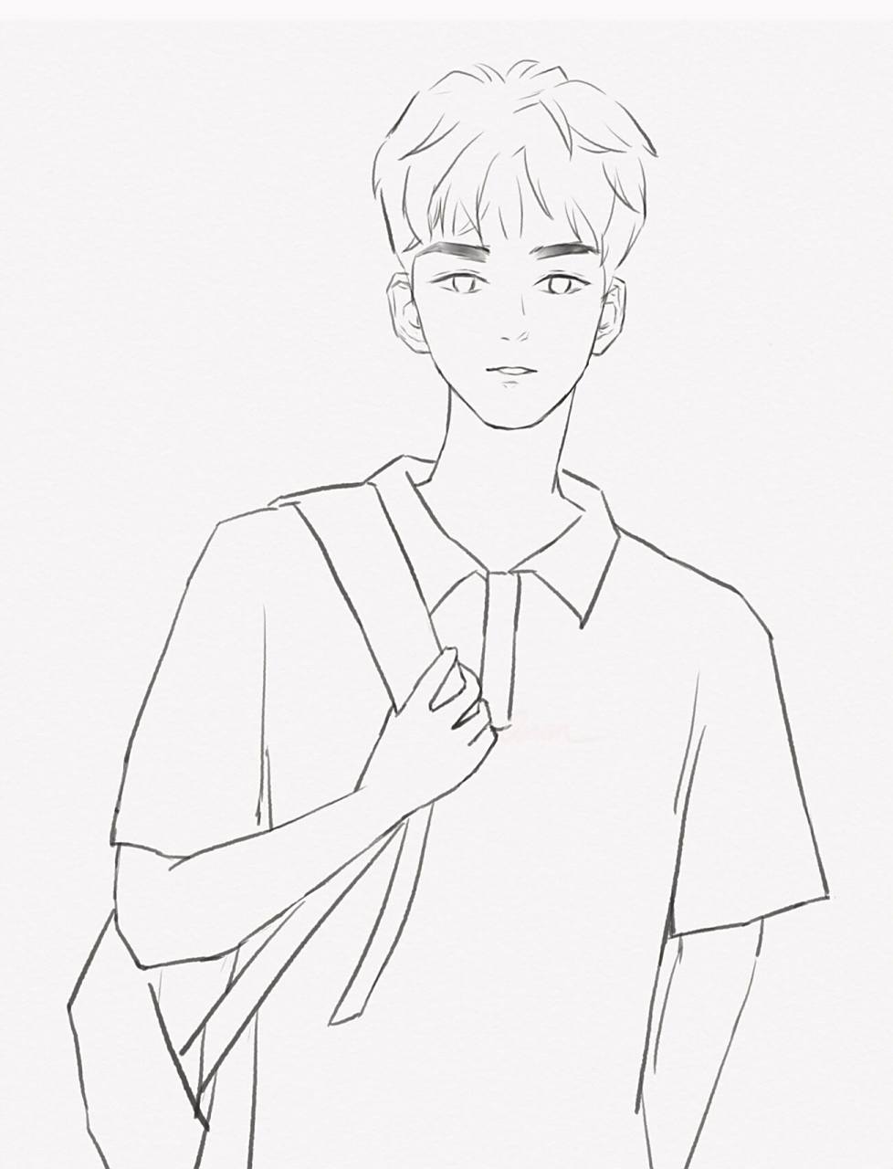 插画|校服少年(附过程图) 第一次画男生插画,参考这位小哥哥未经允许