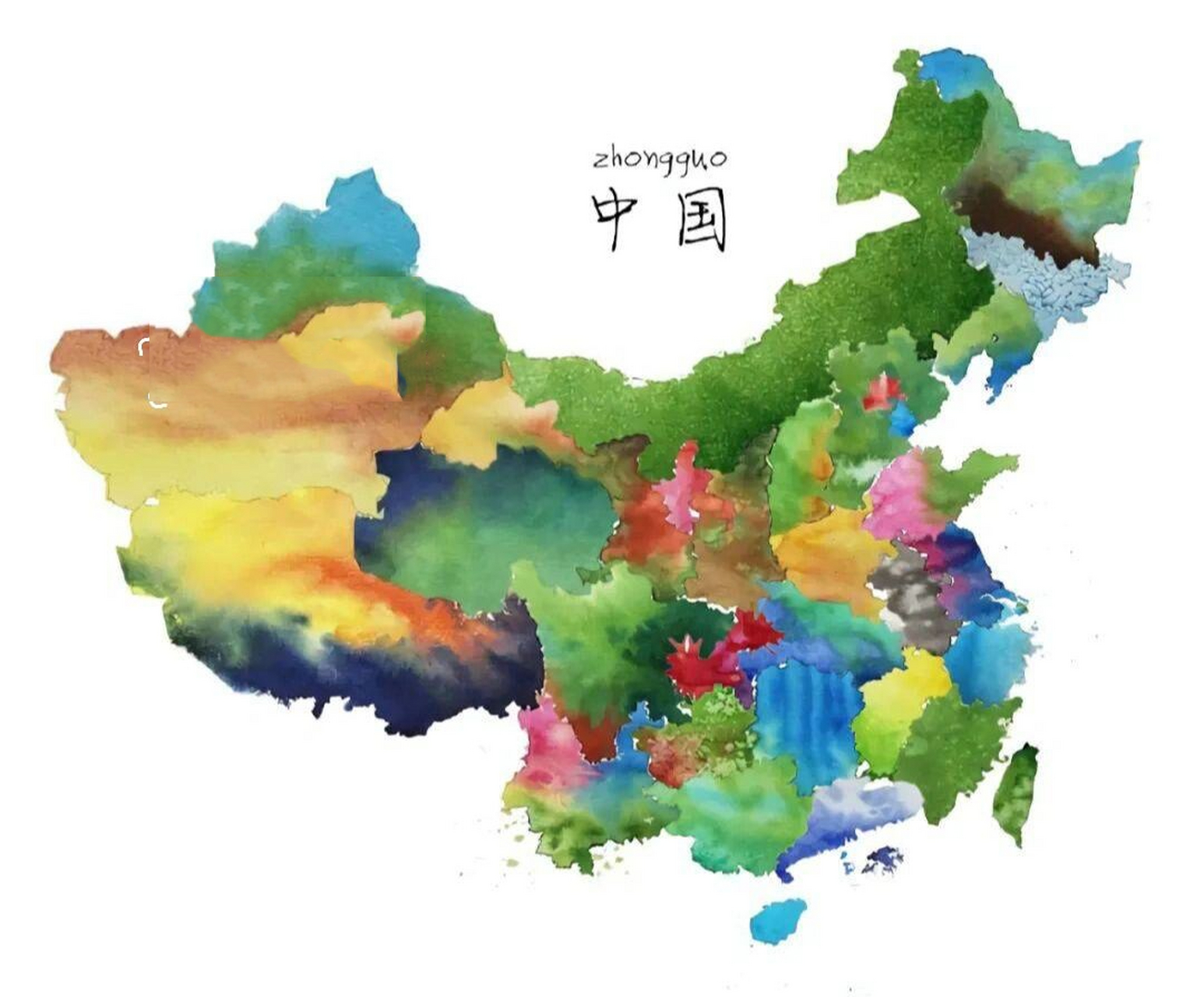 中国地图,各省地图 水墨地图,泼墨感 适合做旅行地图, 高考毕业蹭饭图