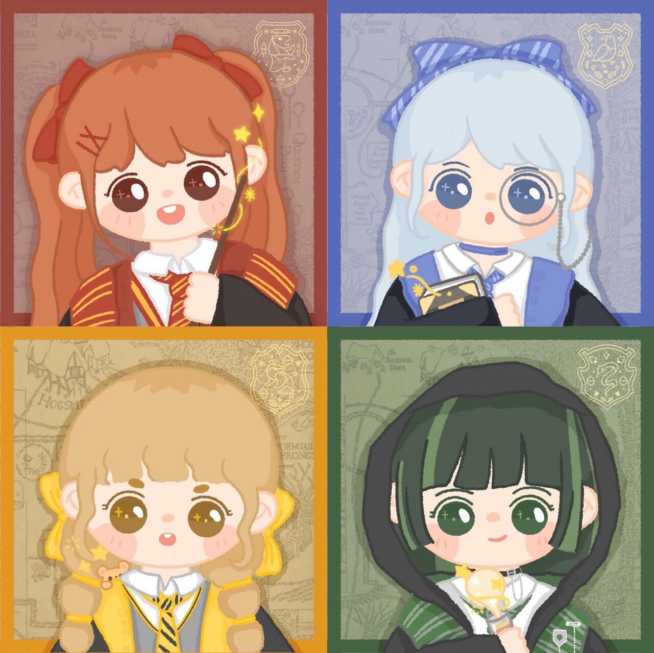 原创手绘闺蜜头像哈利波特霍格沃茨四学院 01小甜饼们收到霍格沃茨