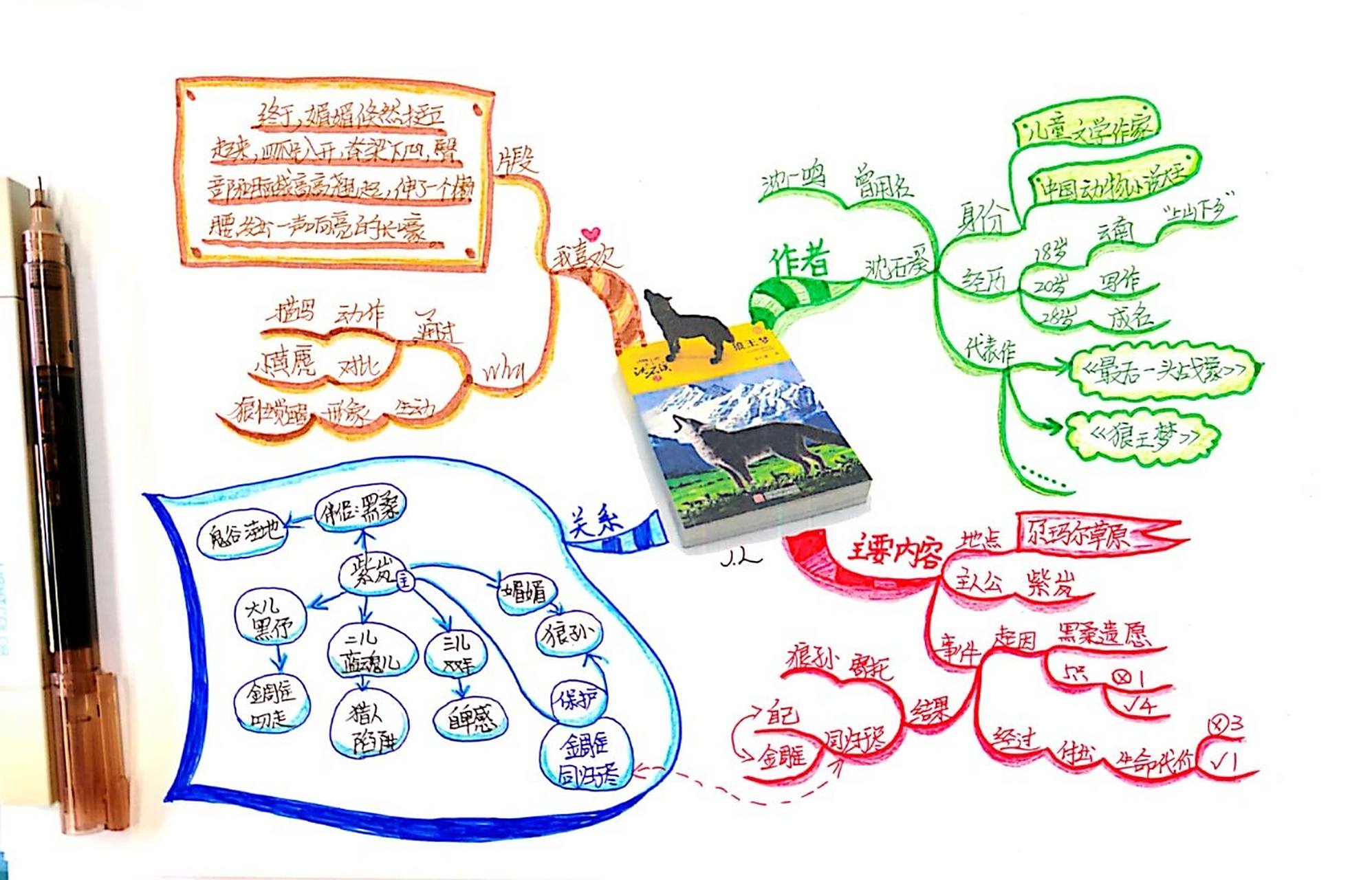 《狼王梦》一书一导图 今天带着孩子们阅读《狼王梦》 为8单元的同步
