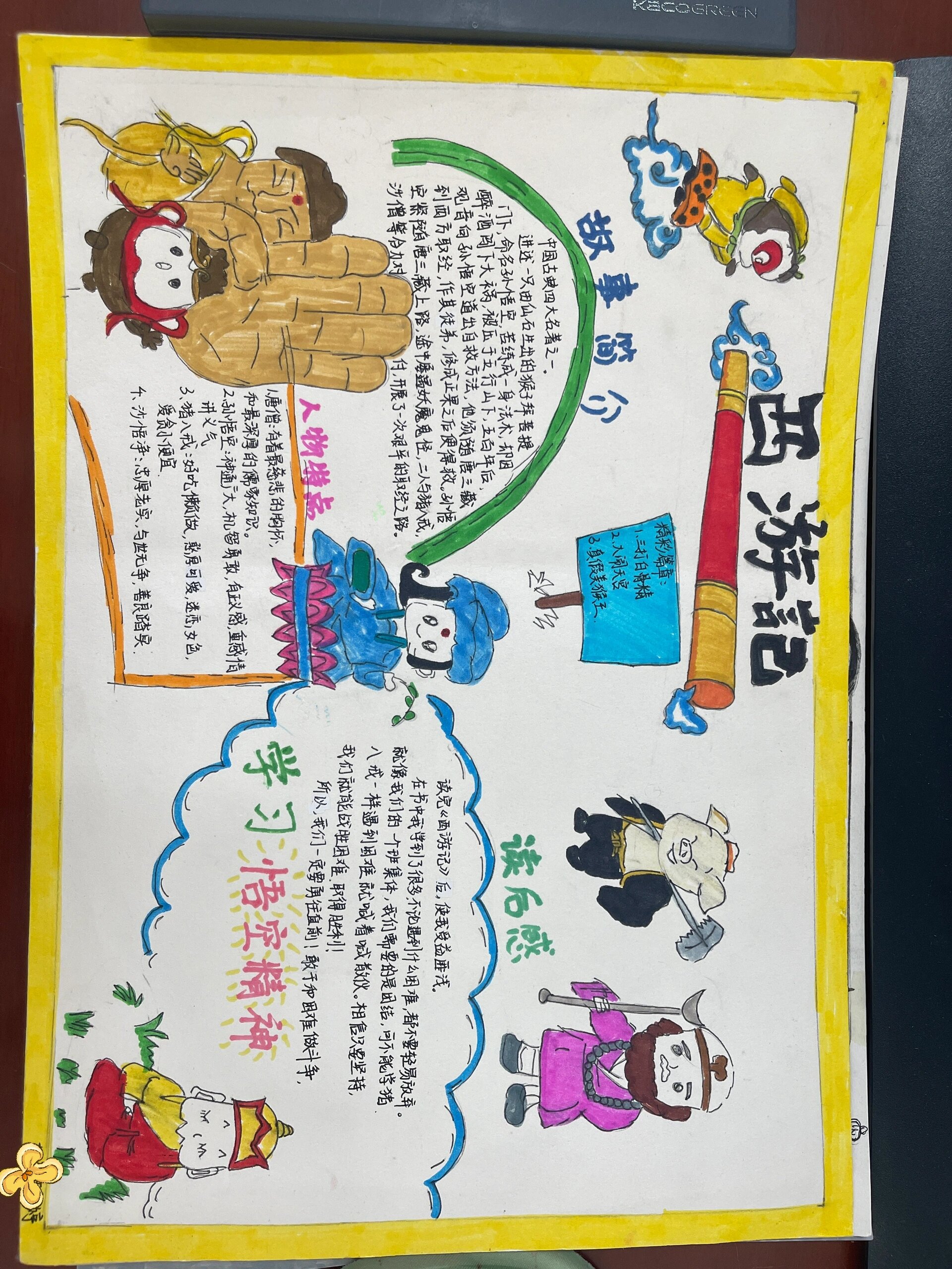 《西游记》阅读分享会之手抄报展示 太喜欢孩子们的创造力了