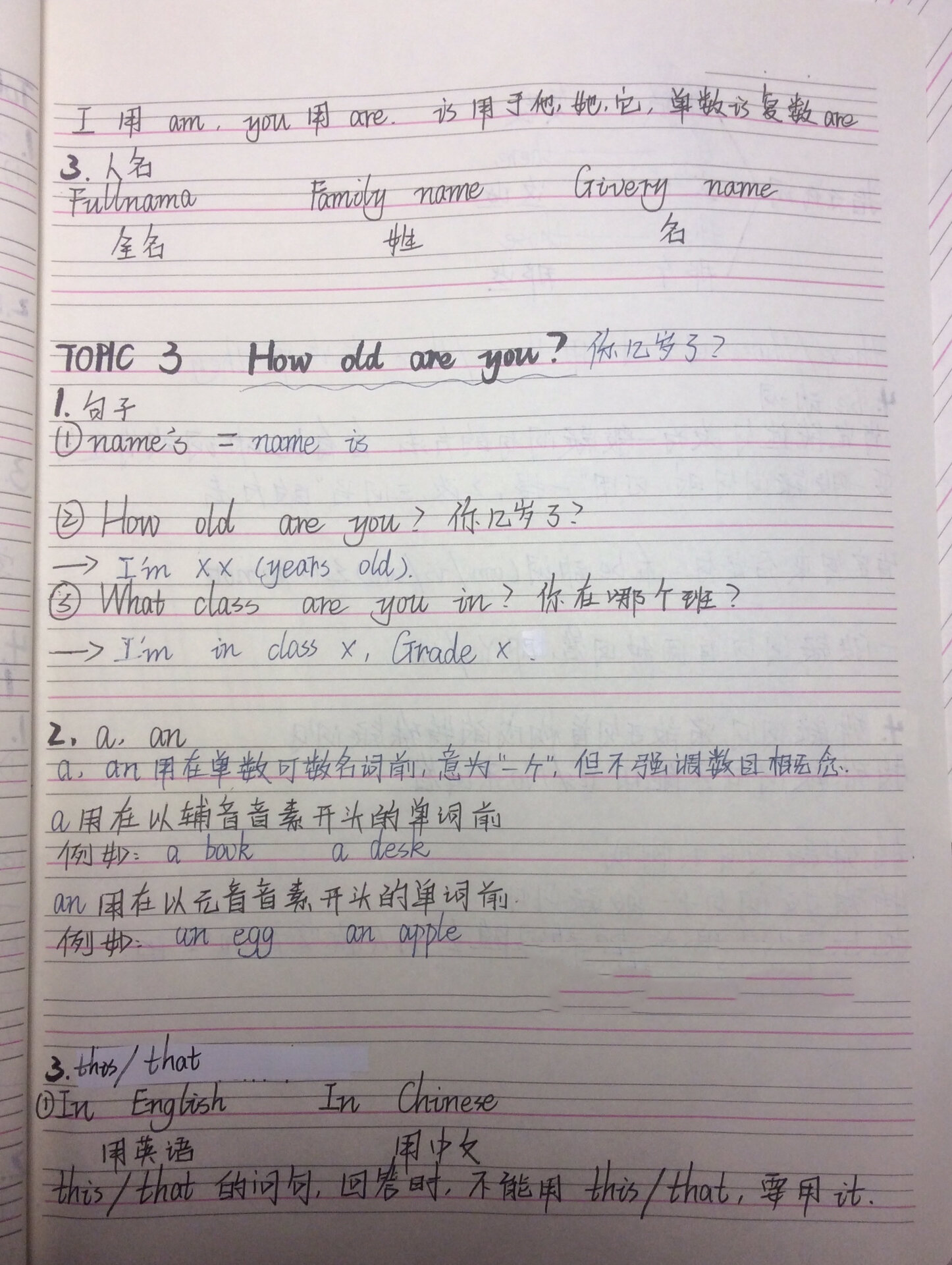 初一上册英语一单元笔记总结