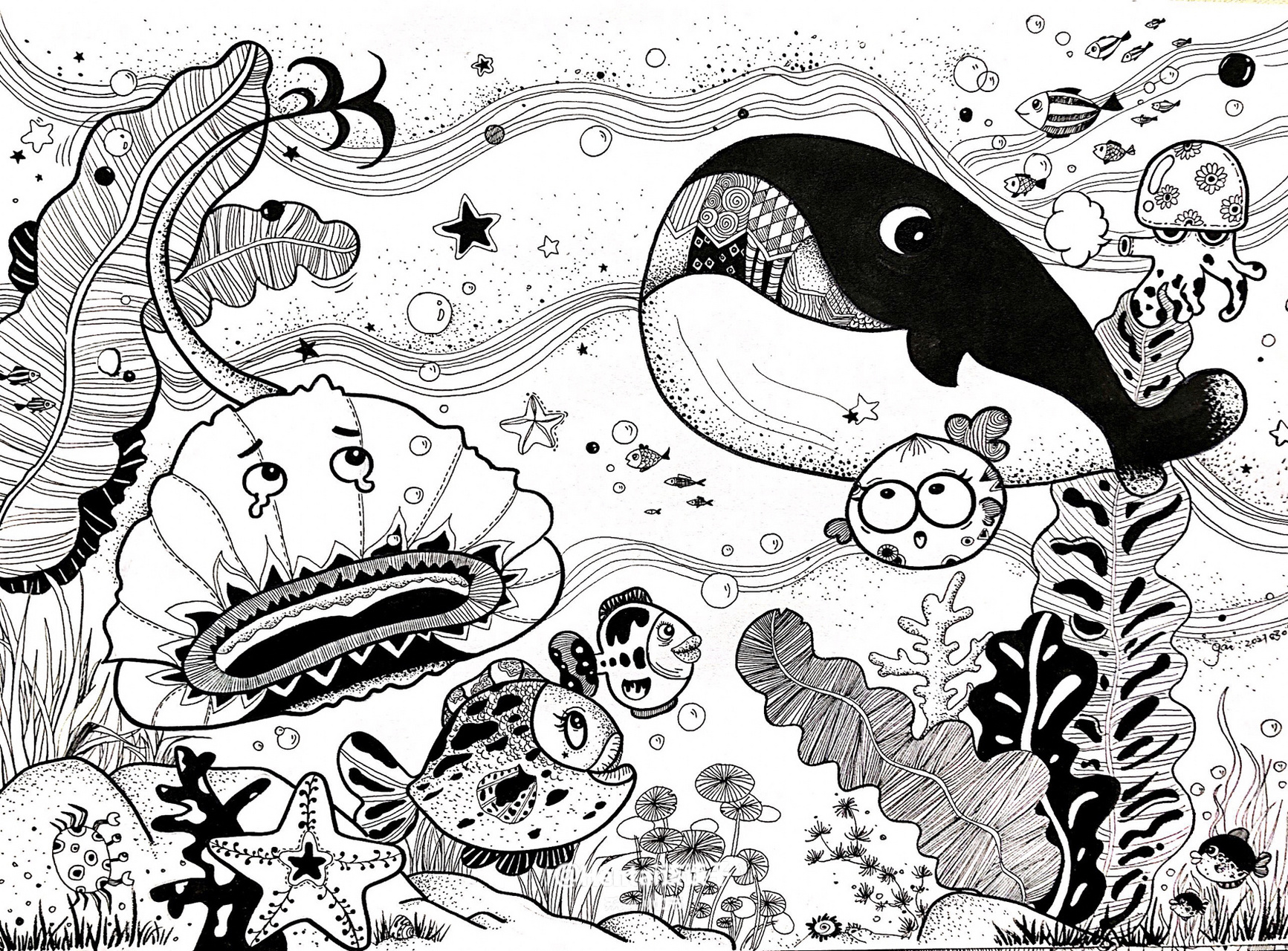 《海底世界》 适合6~8岁左右儿童,两课时完成73 构图注意主次关系