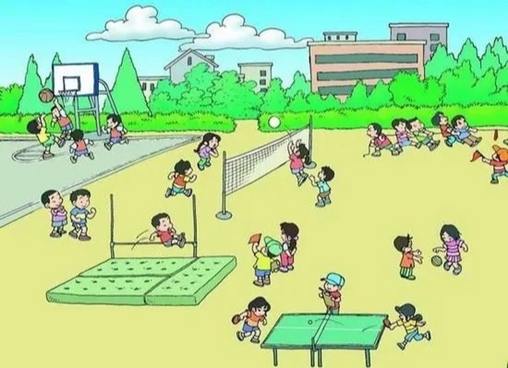 看图写话 下课了 "叮铃铃……"下课了,同学们像潮水一样向操场跑去.宽