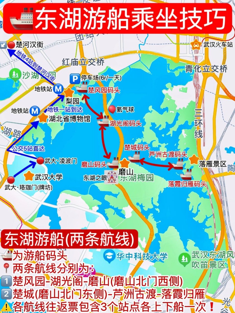 一图看懂97武汉·东湖及周边景点游览路线73 东湖7515位于