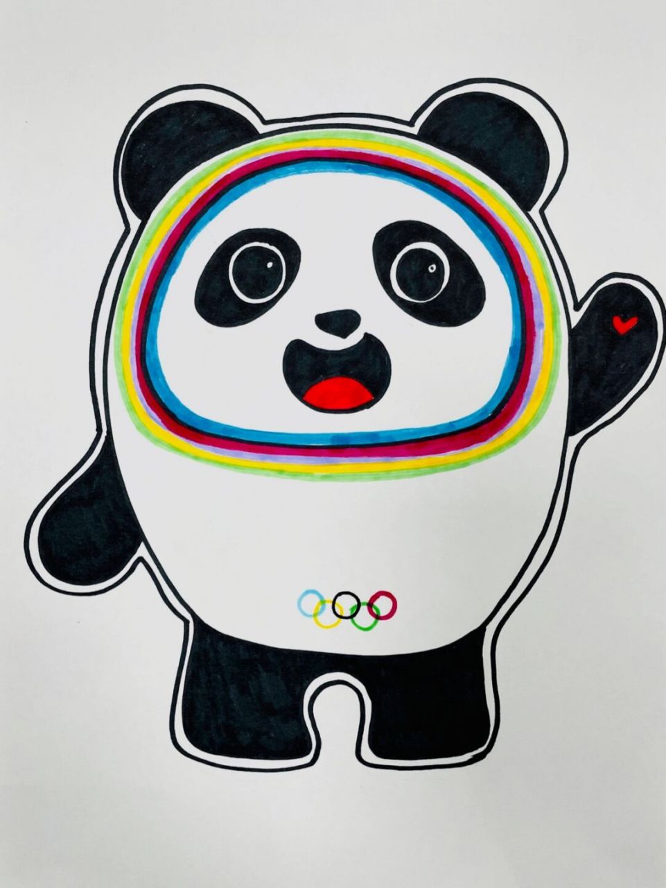 儿童画冰墩墩 冰墩墩儿童画 材料|素描纸,勾线笔,马克笔 #简笔画# #冰