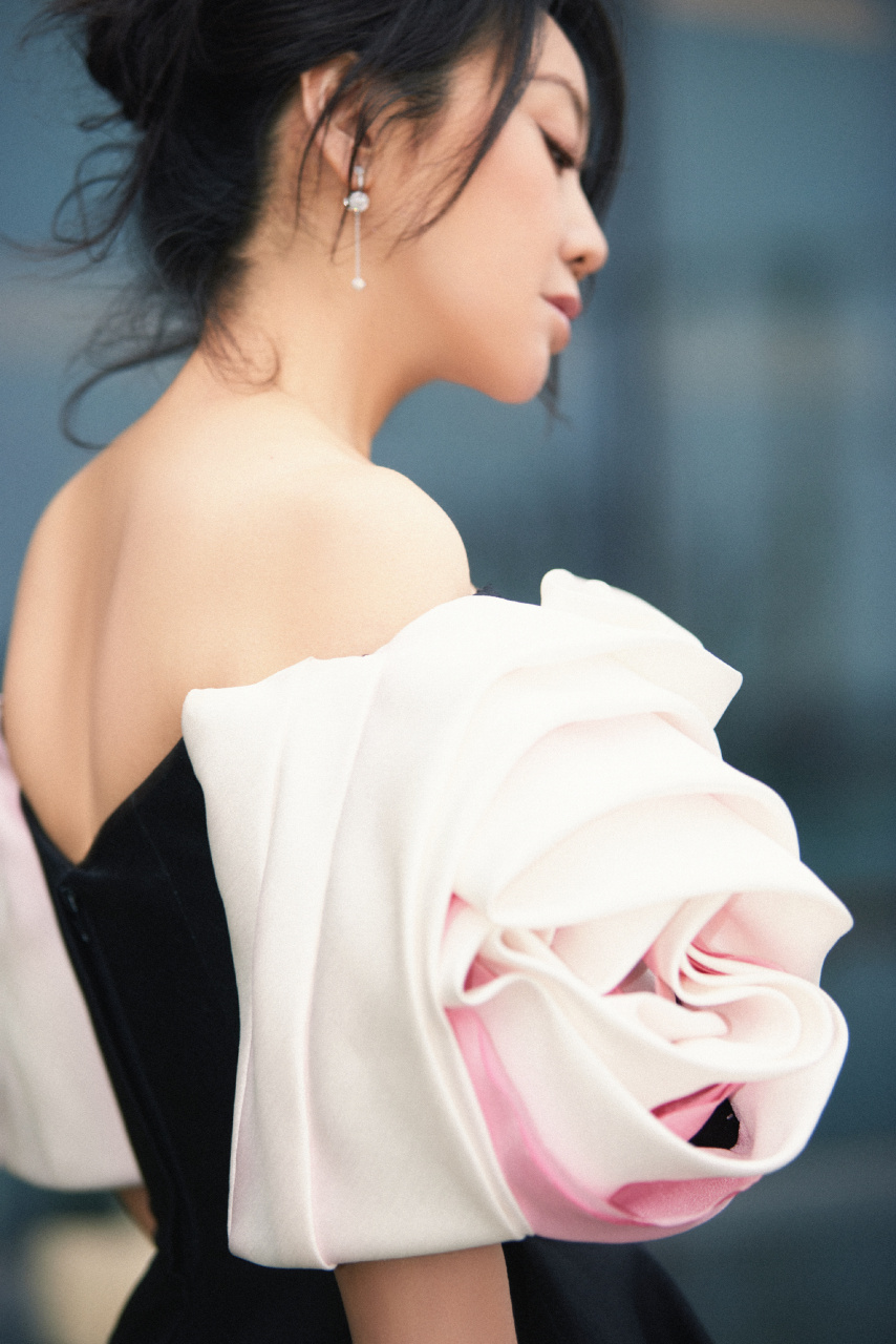 闫妮蔷薇礼服造型好美,一袭渐染蔷薇的黑色礼服,既有女性的温柔时尚