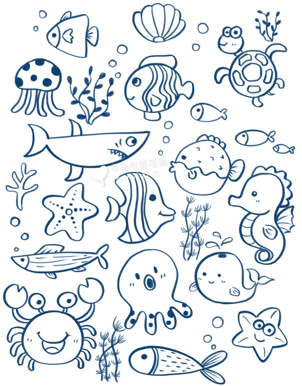 海洋鱼类简笔画图片