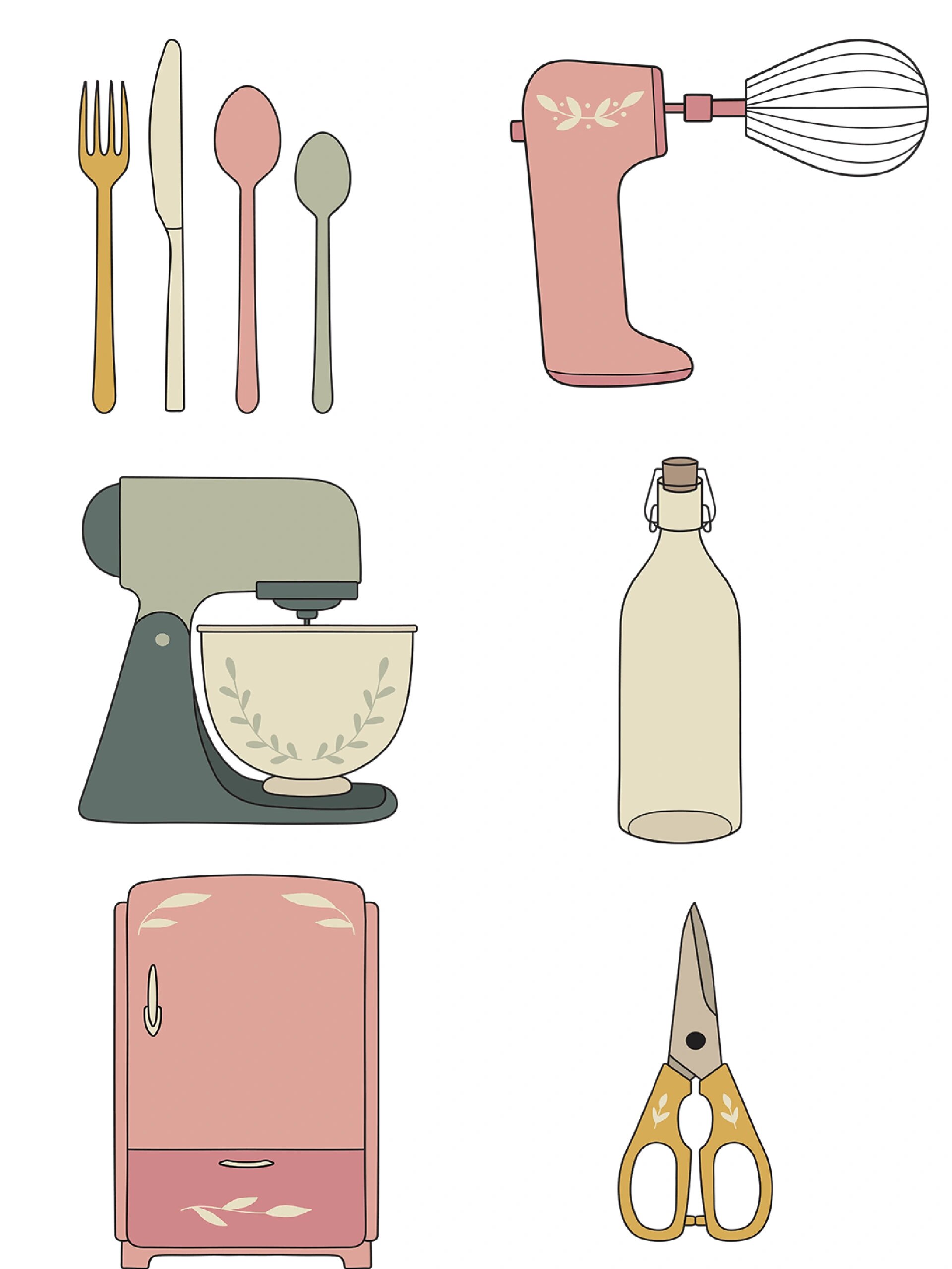 日系厨房厨具卡通免扣素材 这组免抠素材太日系了!画风简约有质感