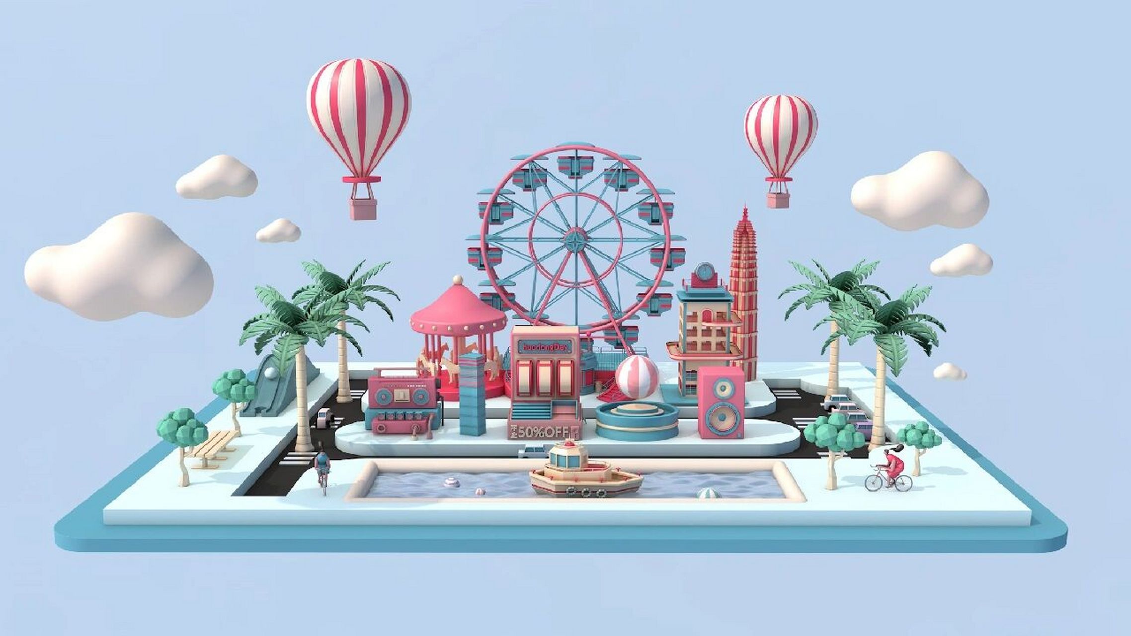 c4d | 蓝色系游乐园91带上你的包被来玩吧 今日份游乐园98 坐上