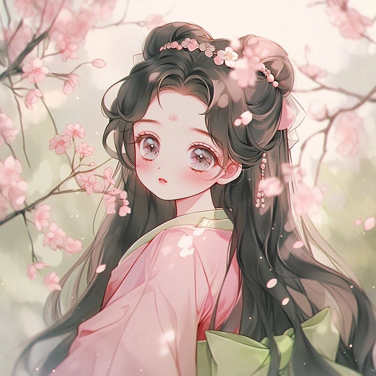 可爱古装女生头像:桃花树下小姐姐
