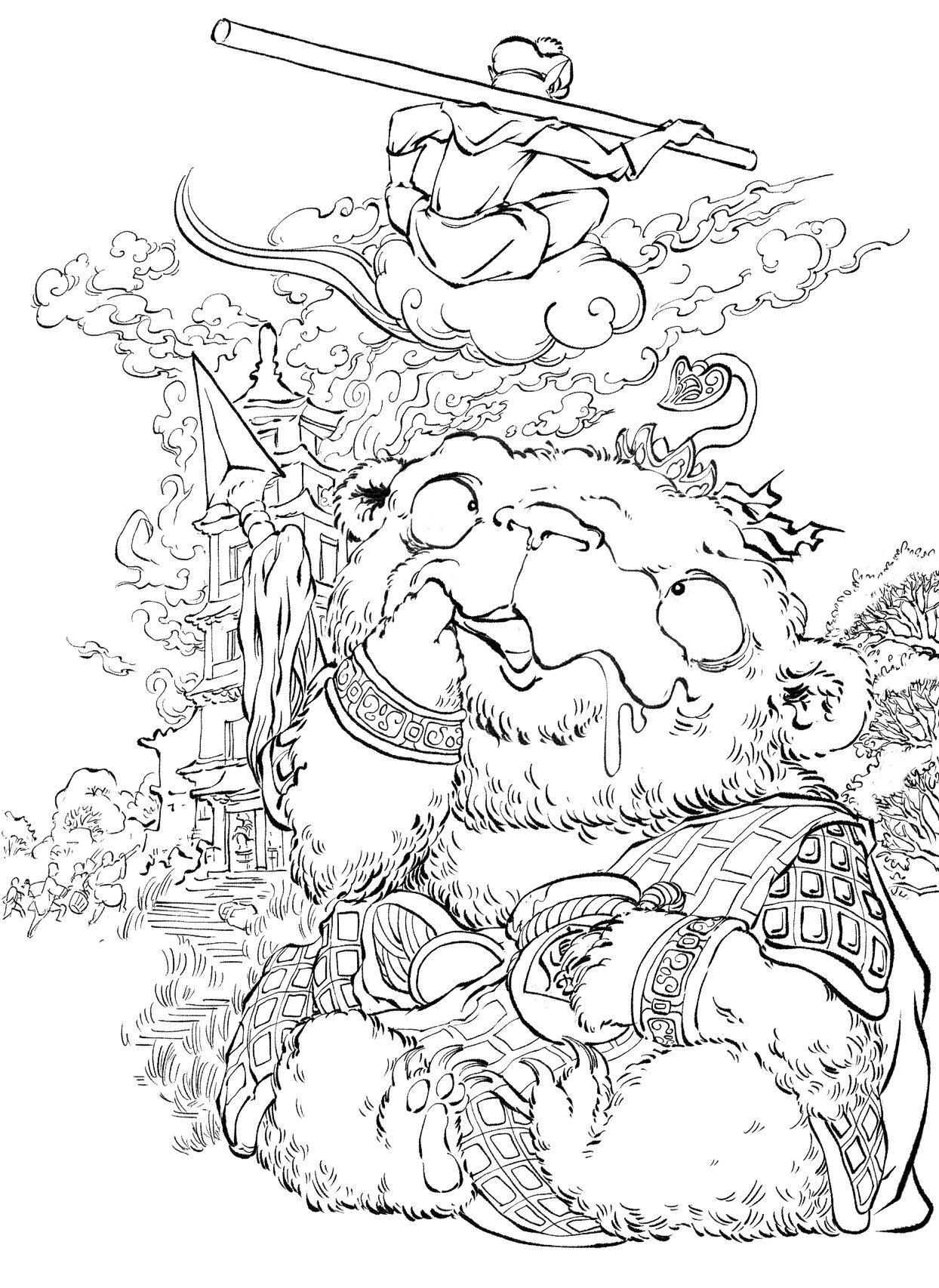 且来看看他有何造化: 首先,黑熊精与凌虚子,白花