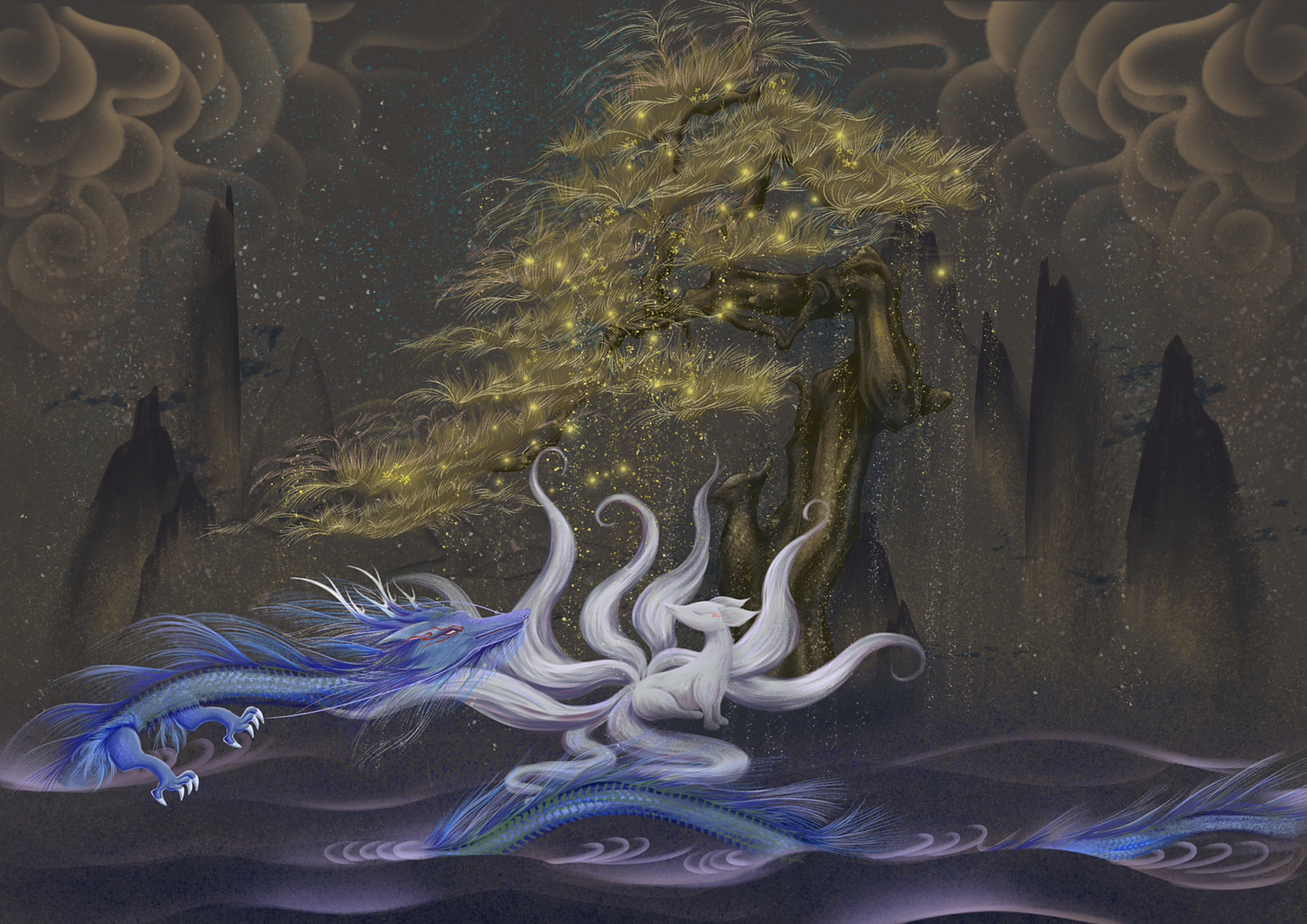 有五张 要看完 #古风插画# #四大神兽# #山海经