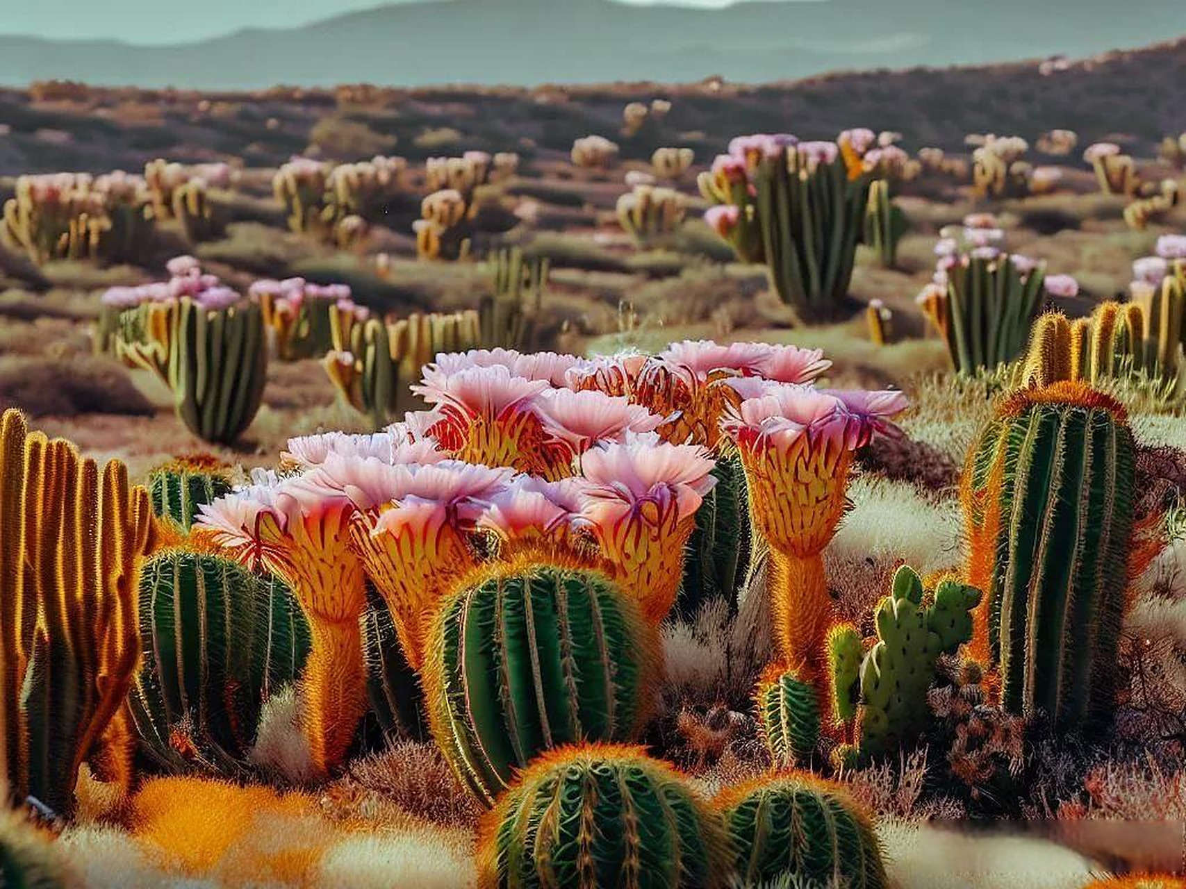 沙漠中盛放的仙人掌花朵沙漠里也有绿植 温州头条 鲜艳的仙人球花