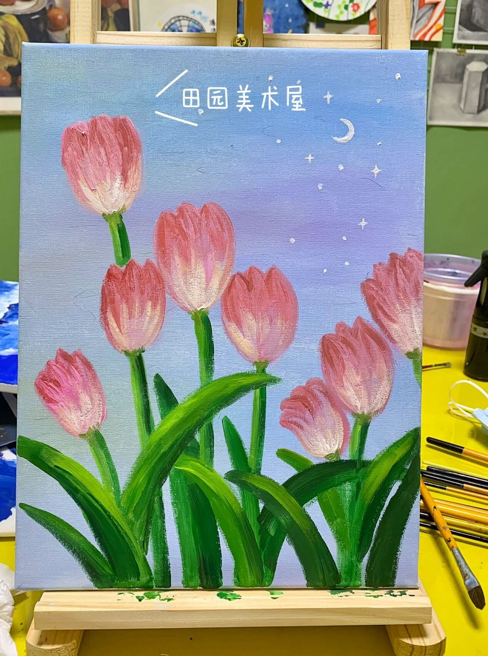 郁金香水粉画儿童画图片