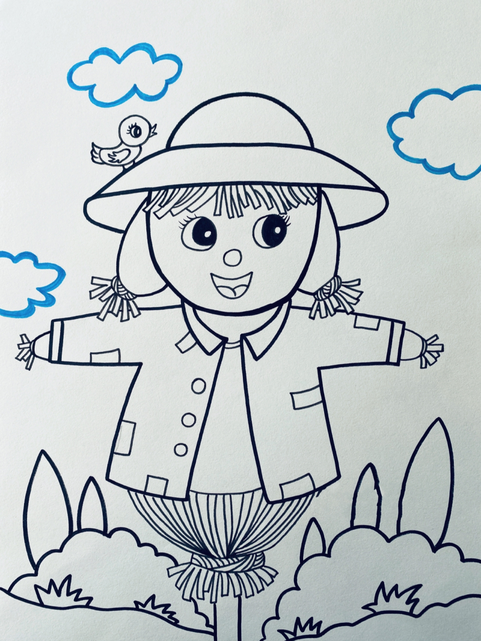稻草人 马克笔儿童画 临摹作品.