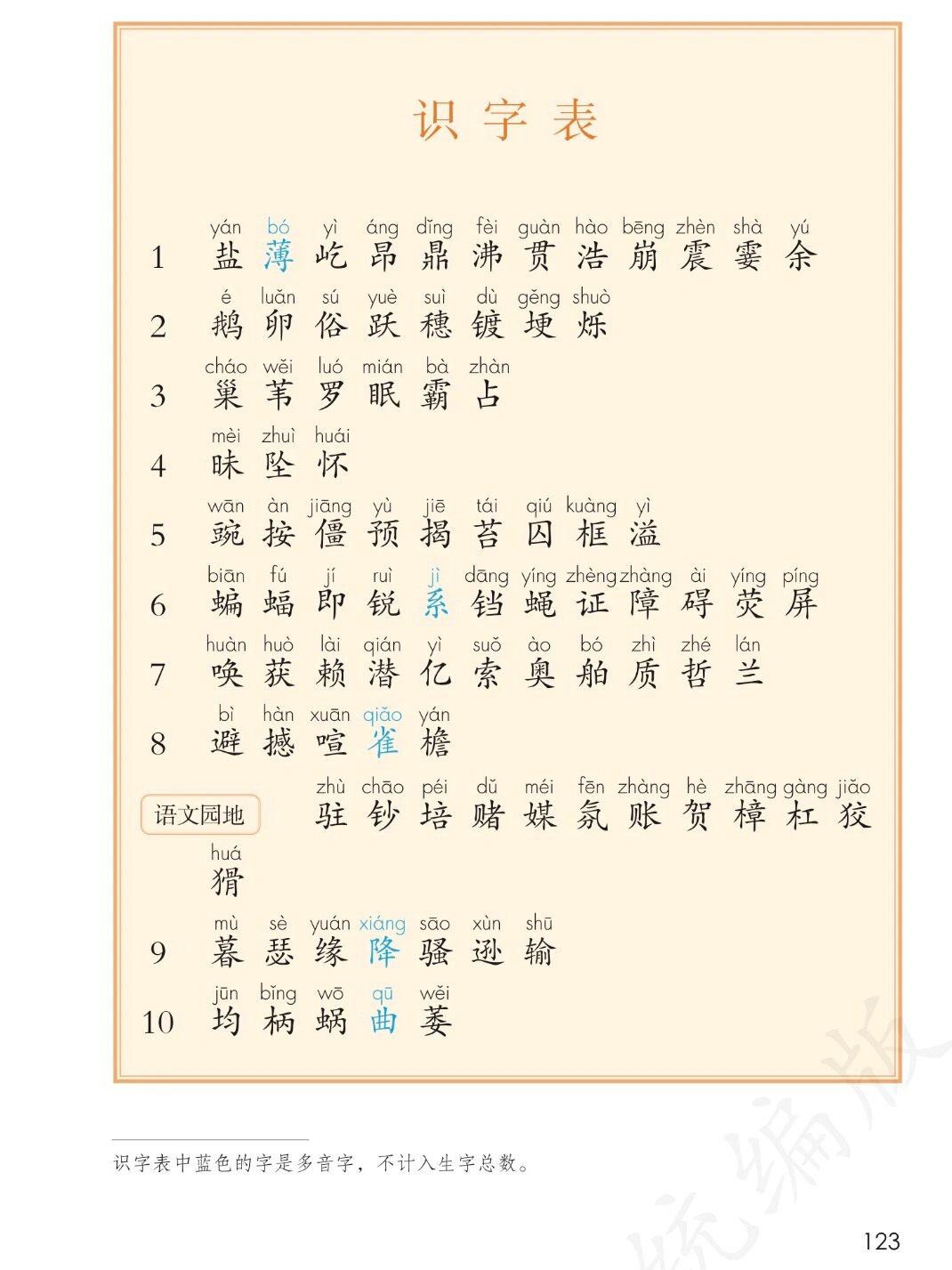 四年级上册生字表统编版小学语文