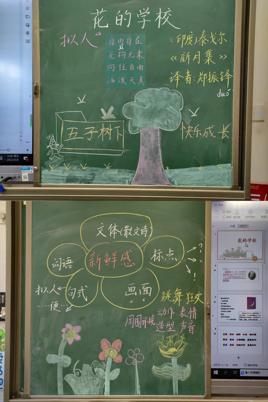 三上板书设计《2.花的学校 借孩子们的板画一用