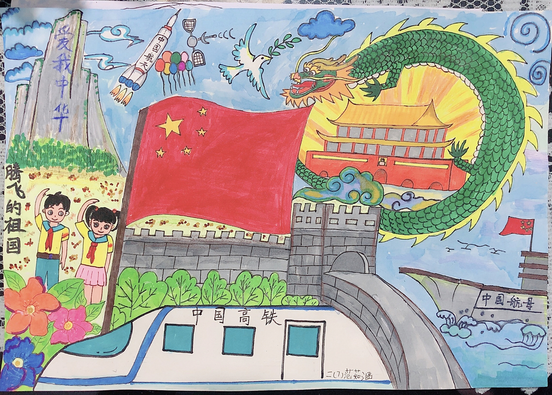 爱我中华,国庆爱国主题儿童画 腾飞的祖国-五千年的风霜雪雨,铸造出