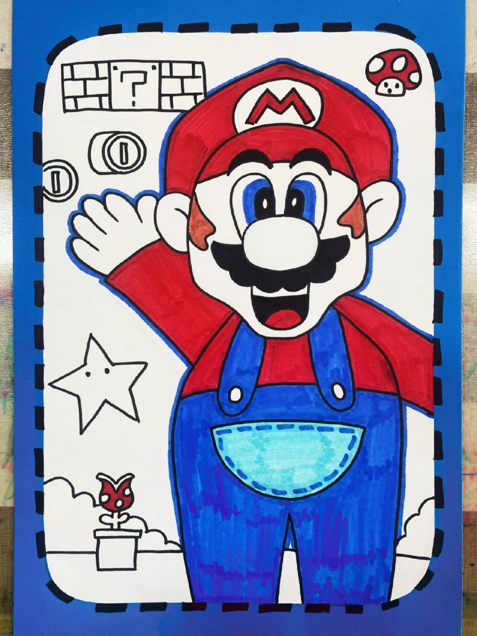 适合6～8岁小朋友的儿童画《马里奥》 创意美术6～7岁,8岁,超级玛丽